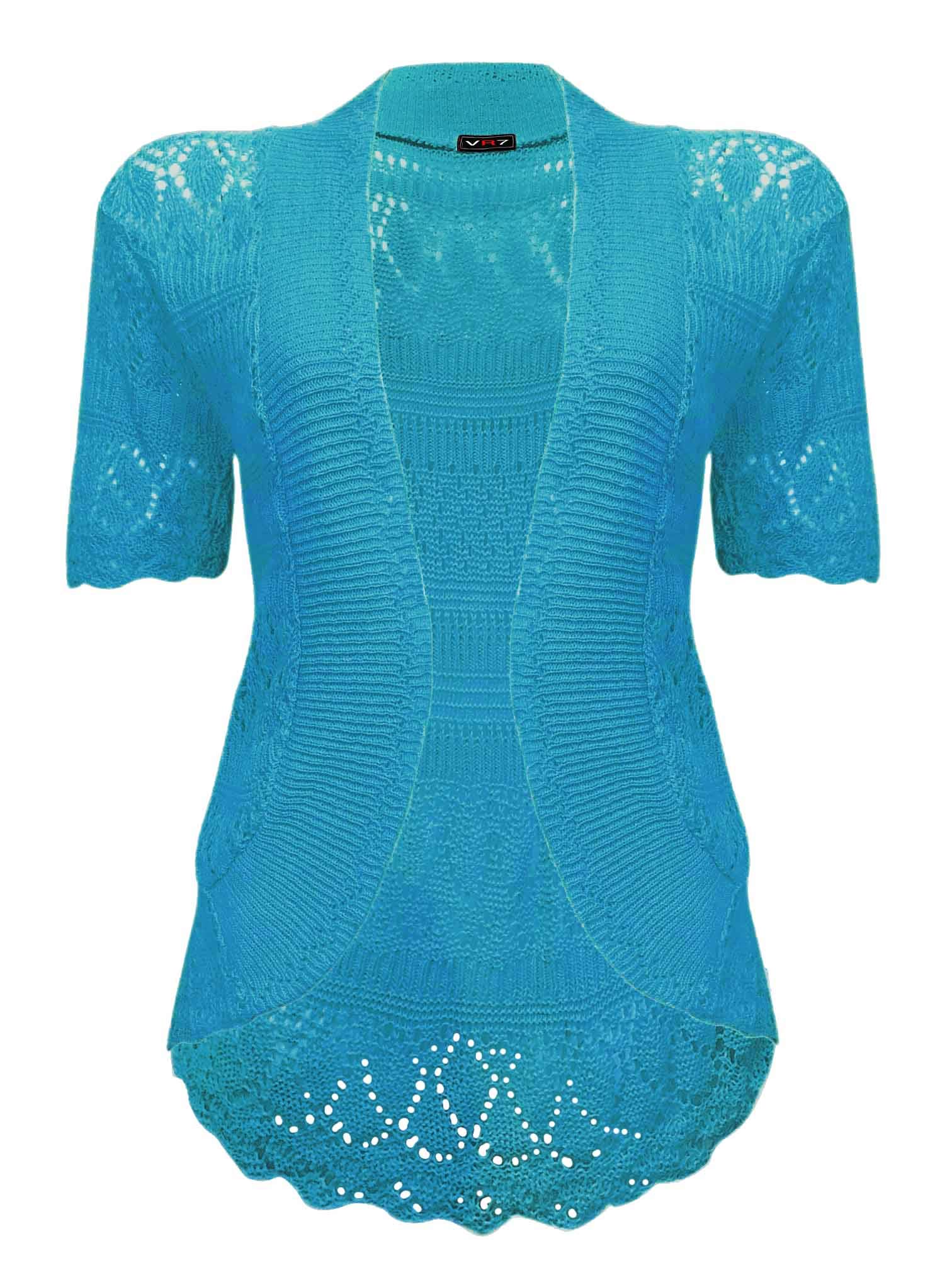 Vr7 Women's Turquoise Bolero Cardigans For Shrugs Light Weight Short Sleeves Knitted Shrug Crochet Lace Cardigan Cotton Summer Kimono Jackets Uk Casual Cropped Bolero For Evening Dress
