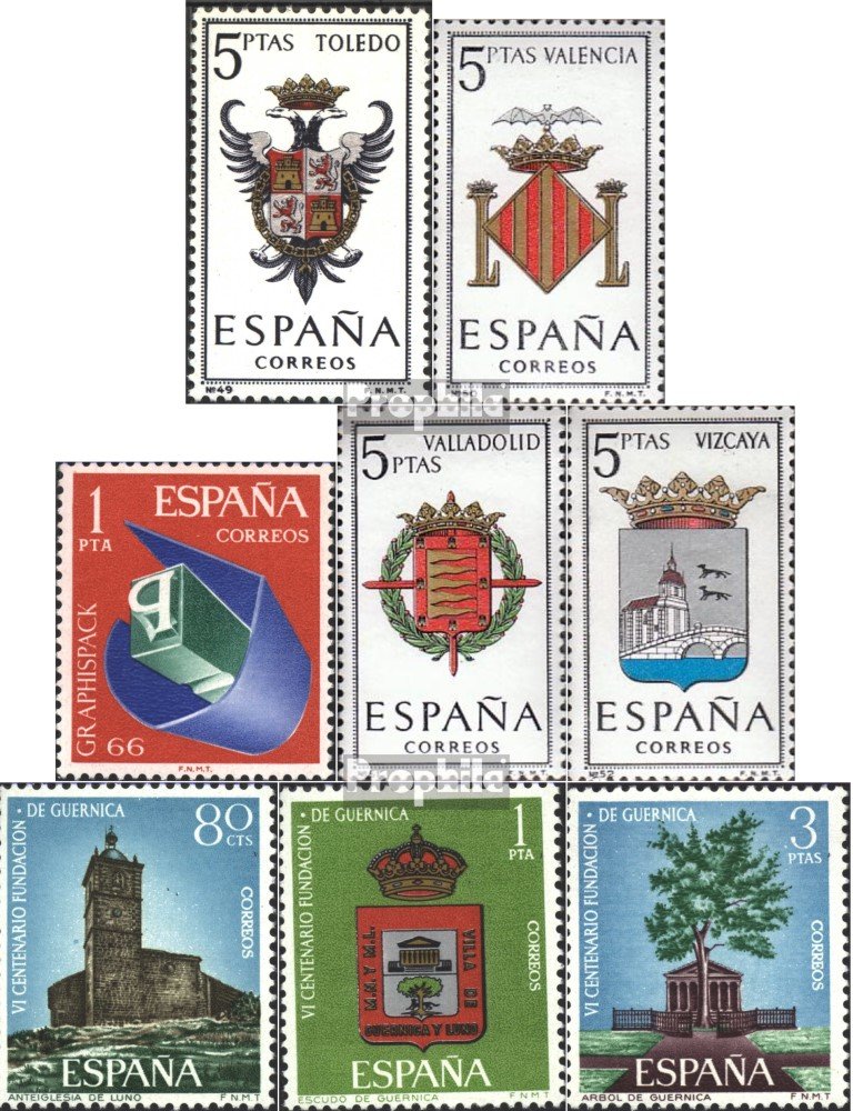 Prophila Collection Spanien Briefmarken 1966 – Komplette Ausgabe Wappen & Guernica, Postfrisch MNH