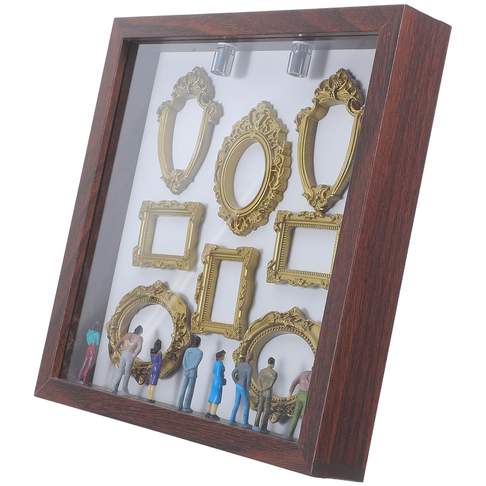 Mini Muzealne Pudełko Ramka Do Zdjęć z Figurkami Drewniane Shadow Box Do DIY Przenośna Dekoracja Pamiątkowa Kolorze Jasnobrązowym