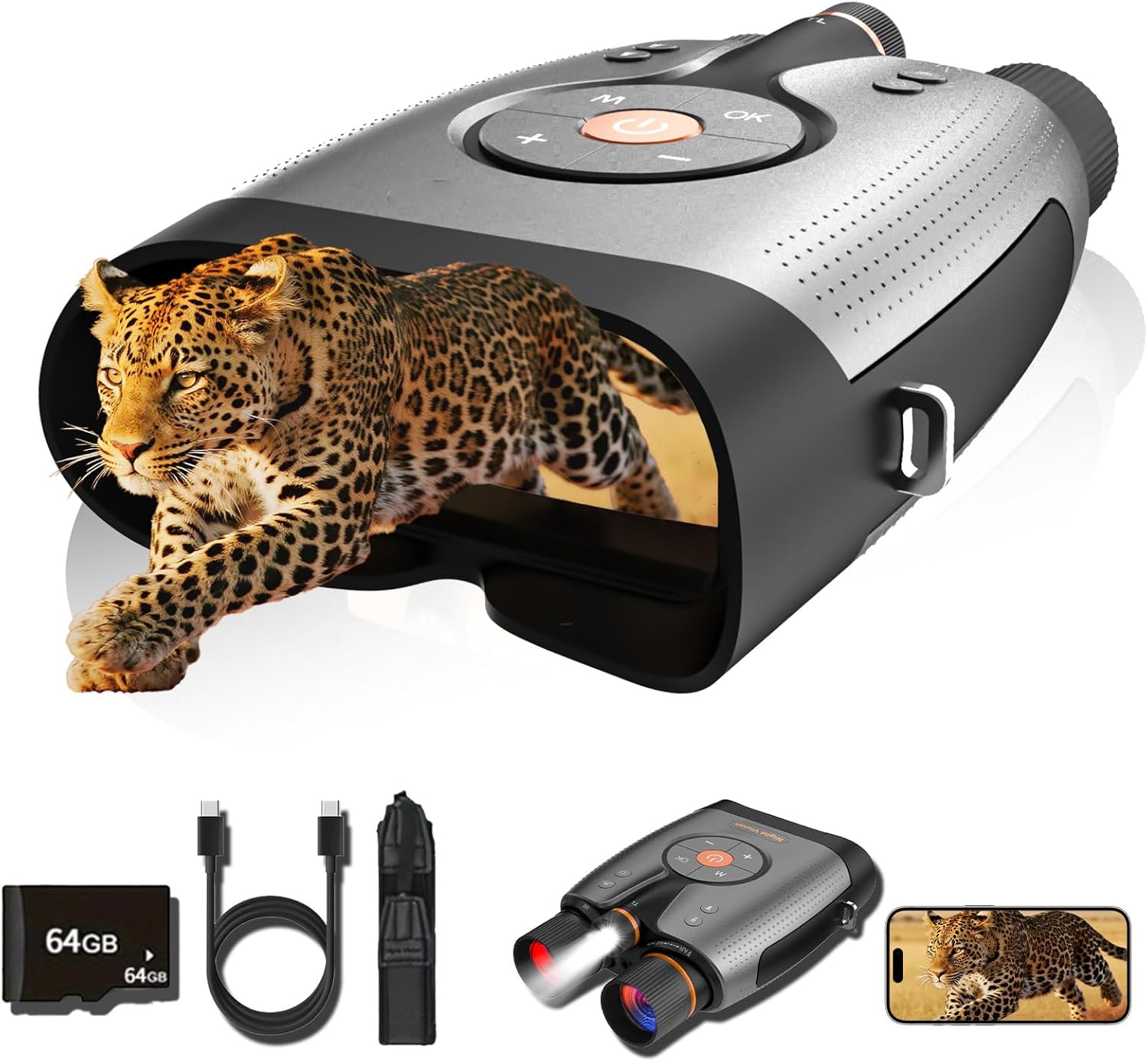 4K UHD Night Vision Binoculars with Smart App Control, Night Vision Goggles with 3940ft View Range, 52MP Full Color Photo, 64GB Card for Camping/Security, Black