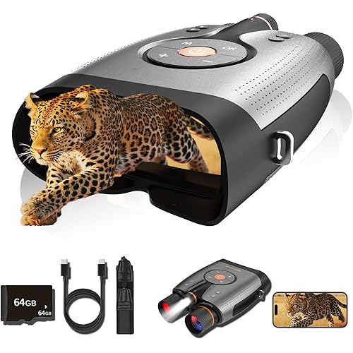 4K UHD Night Vision Binoculars with Smart App Control, Night Vision Goggles with 3940ft View Range, 52MP Full Color Photo, 64GB Card for Camping/Security, Black