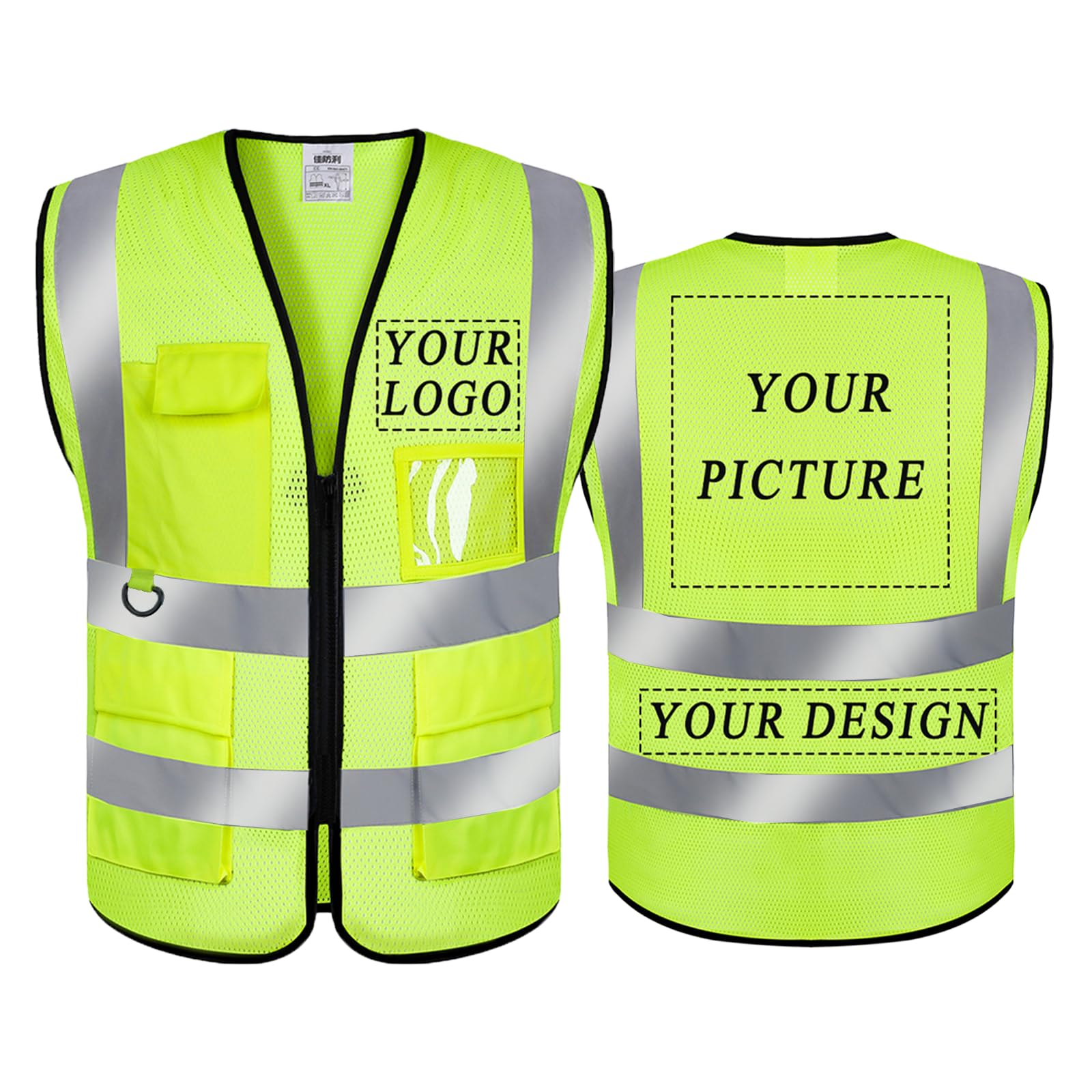 Personalised Hi Vis Vests, Customized Breathable High Visibility Protective Work Vests with 5 Multi Pockets (YellowMesh,S) — image 1
