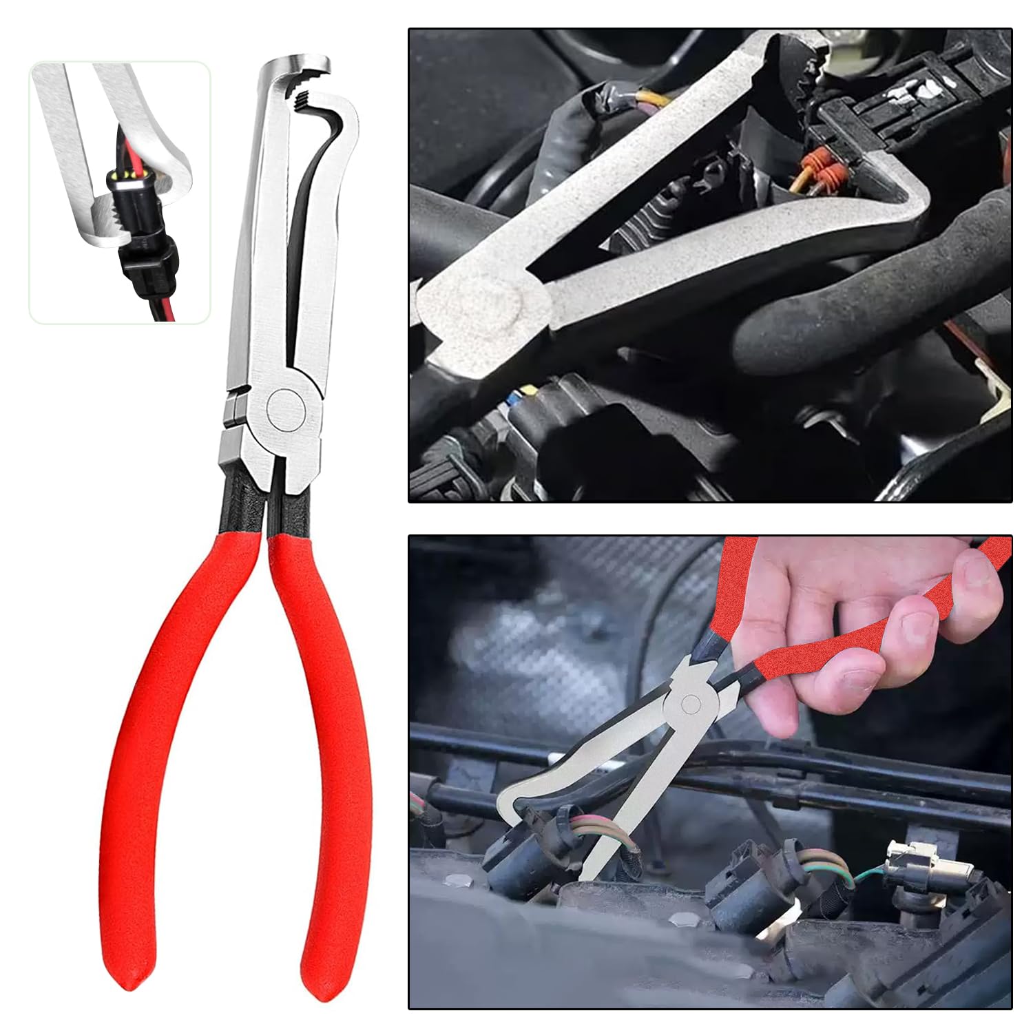 Juego de herramientas de desconexión de conector eléctrico: alicates rectos y en ángulo de 60°, herramienta separadora de doble extremo y alicates de abrazadera de manguera de cuello Clic/Clic-R para