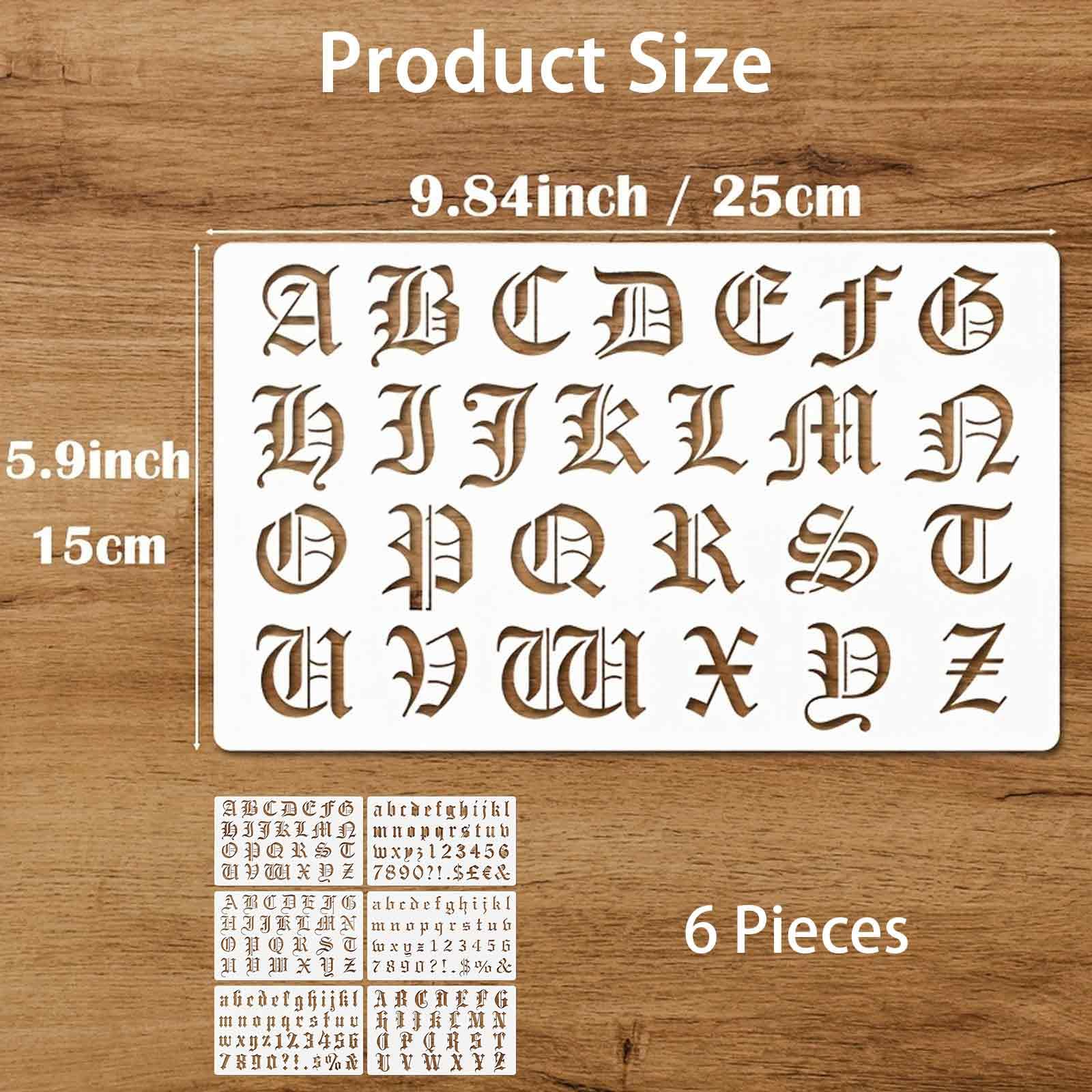 6PCS Stencils for Craft and Art, Gothic Alphabet and Number Templates, Wall Stencils for Painting Home, Art Tools for Kids, DIY Projects (White) 1