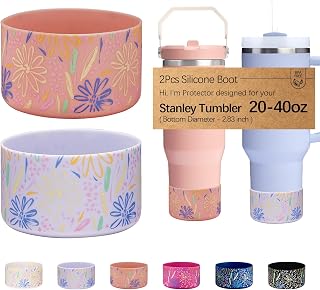 WK IEASON 2 Pcs Tumbler Bottom Protector Boot for Stanley Quencher Adventure 40oz & Stanley IceFlow 20oz 30oz, Stealth Landing-2.83inch Bottom Diameter(Fresh Pink/Fog Flowers)