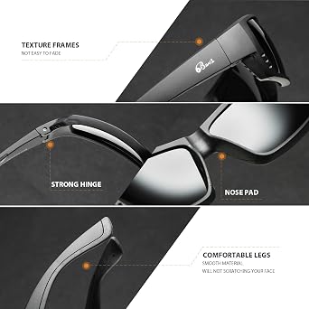 Bevi Polarized Sports Sunglasses Ultralight TR90 Frame Glasses Flexible and Durable for Men Women Sun Glasses