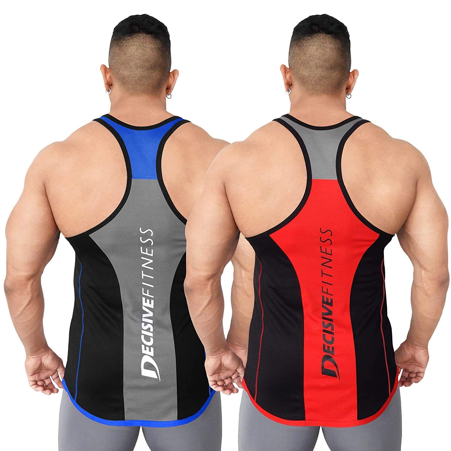 DECISIVE Fitness Designer Gym Stringer Vest, Gym Vest, Racer Y Back, Sports Tank Tops, Sando for Men