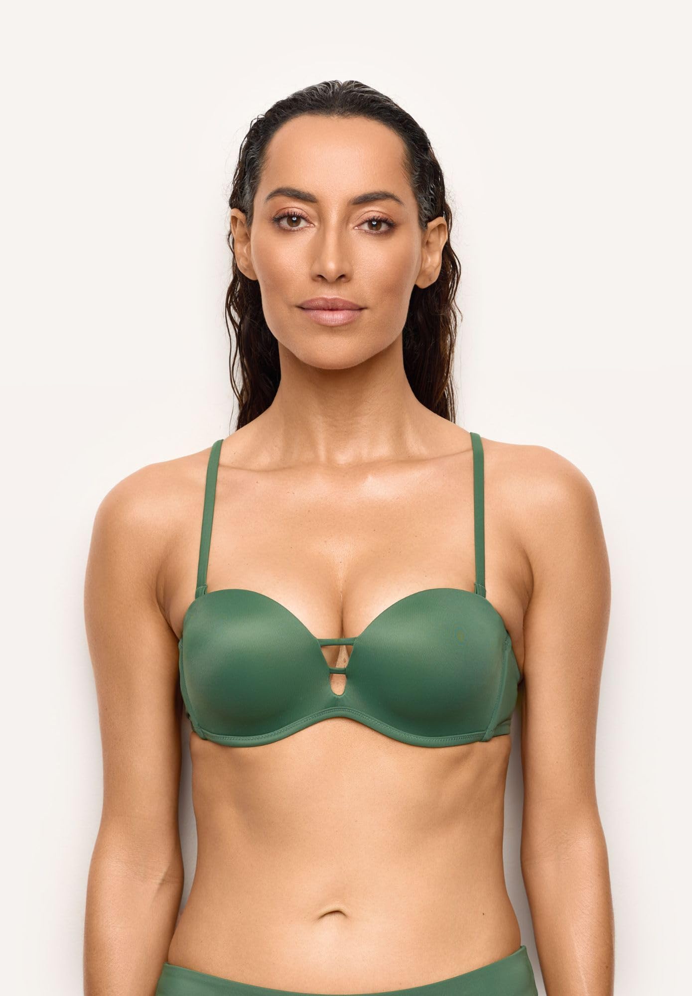 YAMAMAY - Bikini partie haute, super push-up avec armatures, bretelles amovibles, femme, Essentials, vert, monochrome