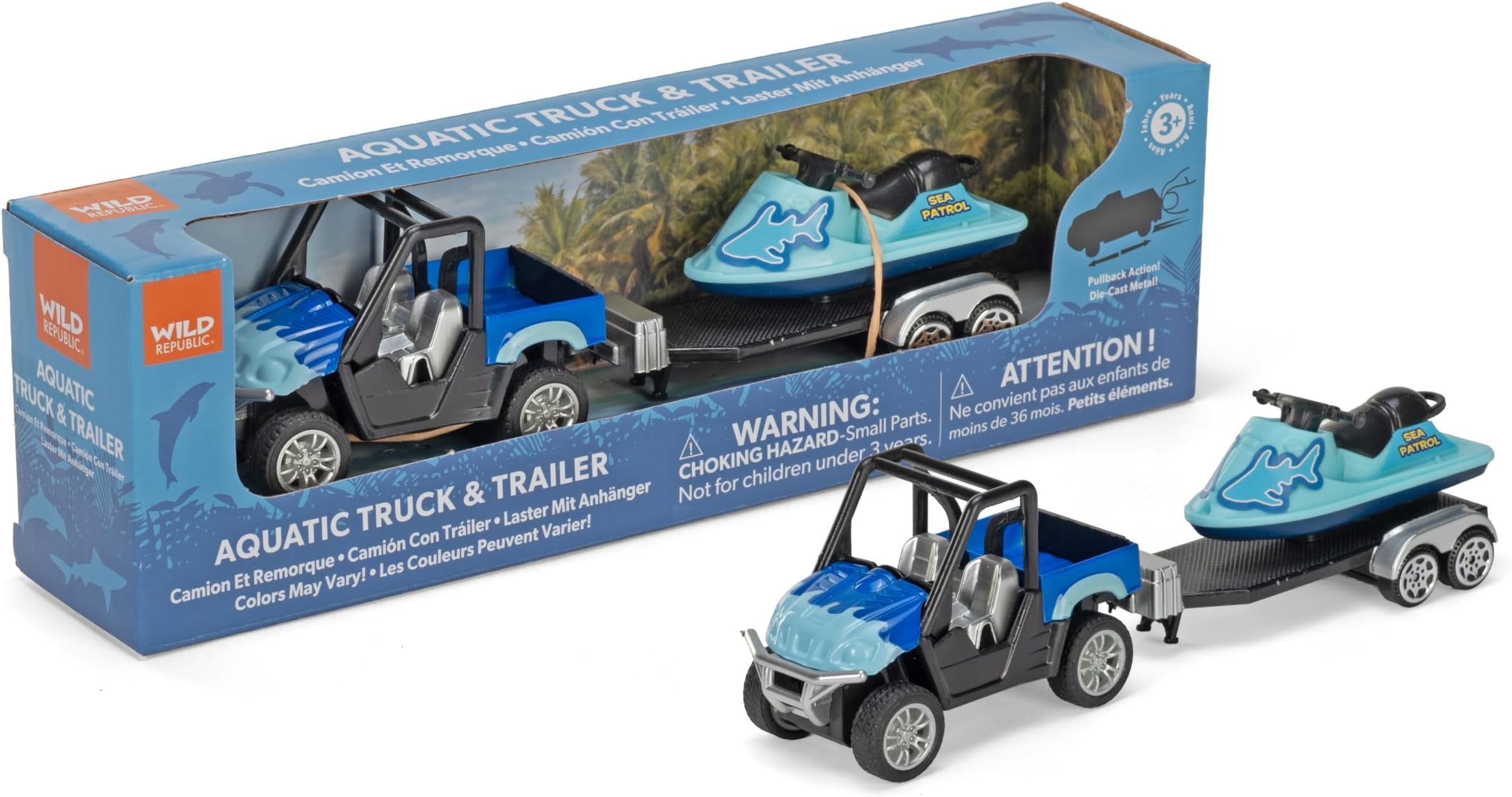 Wild Republic Aquatic Truck with Trailer, Gifts for Kids, Imaginative Play Toy