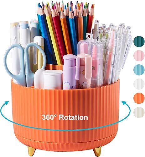 Miniatura 7 de Soporte giratorio para bolígrafos de 360 grados, organizador de escritorio de oficina con 5 ranuras, soporte para lápices para escritorio,
