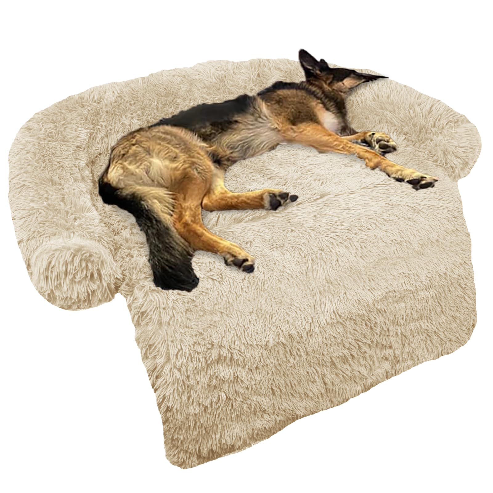 Calming Dog Bed Fluffy Plush Dog Mat for Furniture Protector with Removable Washable Cover for Large Medium Small Dogs and Cats (Large, Beige)