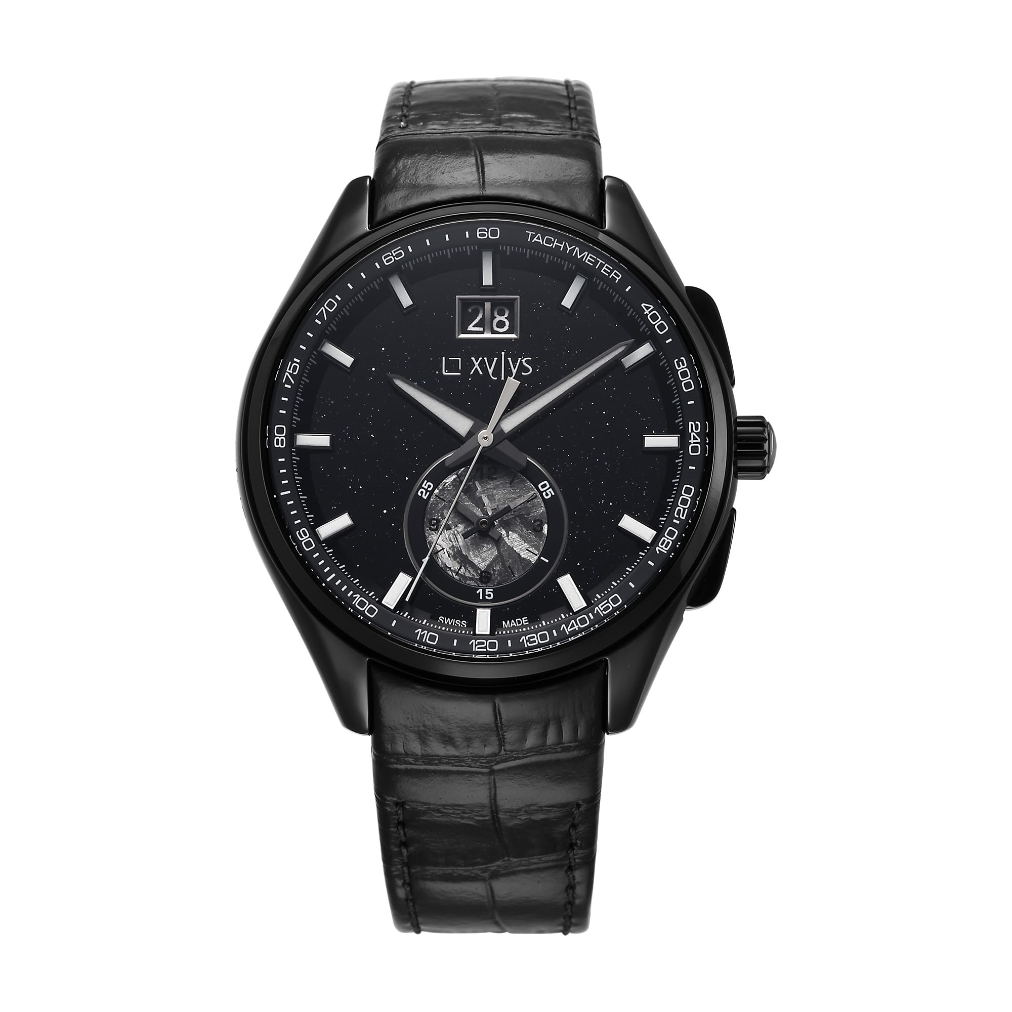 xylys Meteroite Swiss Chronograph Black Leather Strap Aventurine Dial Watch for Men-picture-24