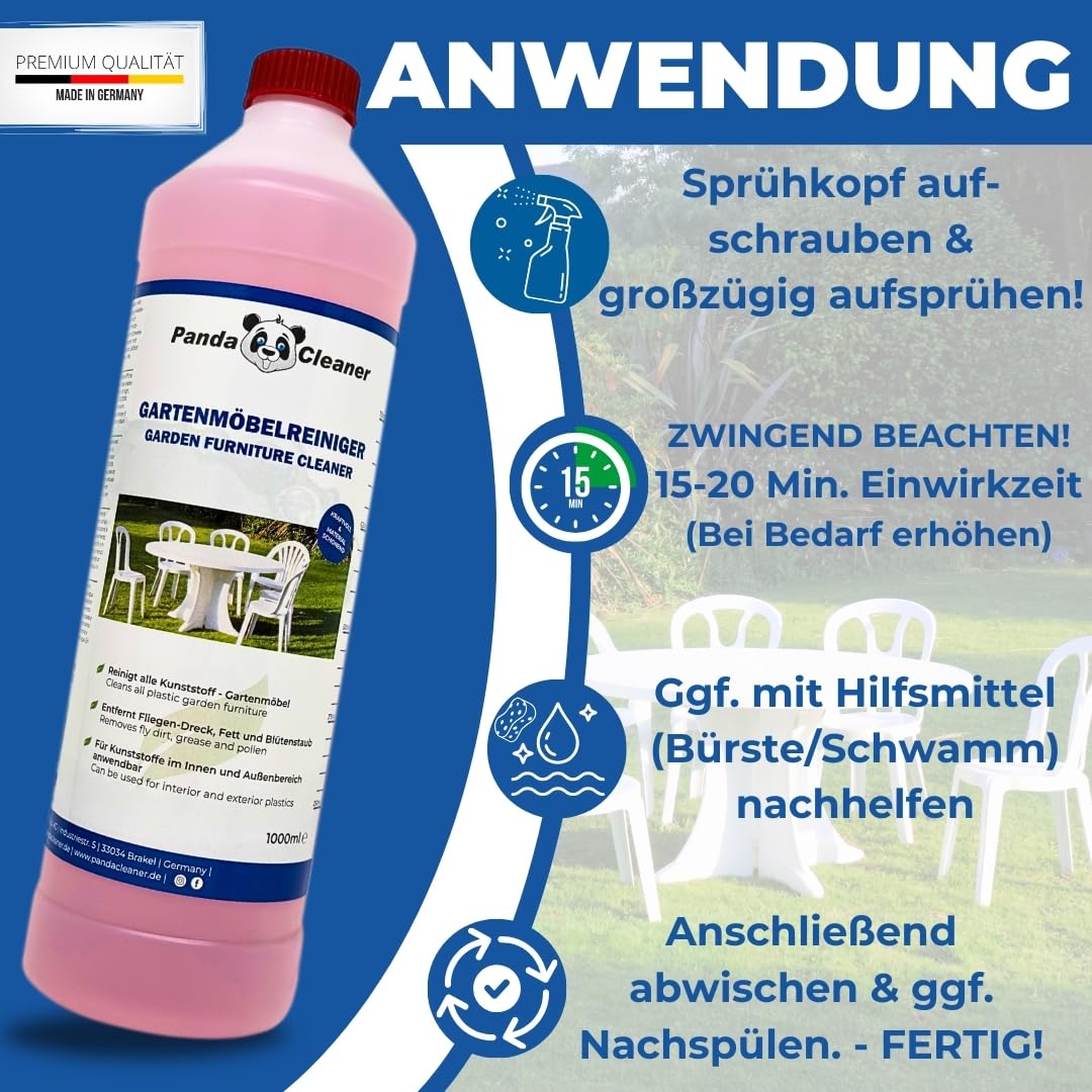 PandaCleaner® Limpiador de muebles de jardín, 1000 ml, concentrado premium para muebles de plástico