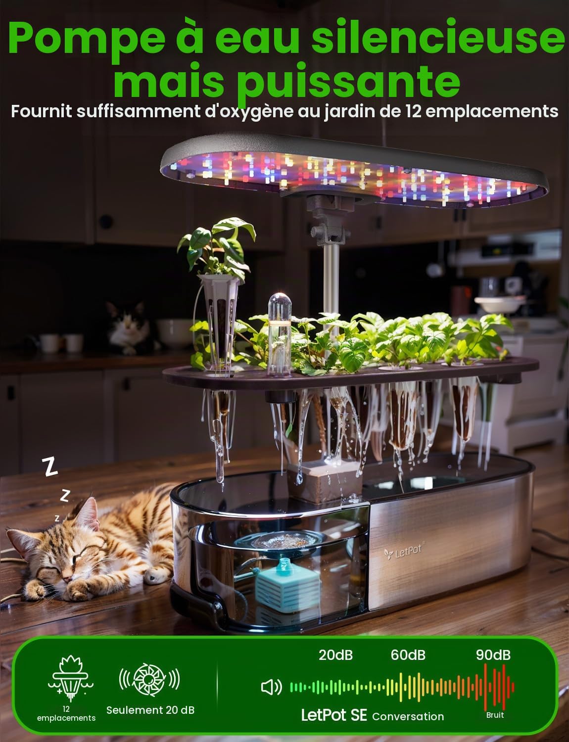 LETPOT LPH-SE Système de Culture Hydroponique, Kit de Jardin d'Herbes Intelligent de 12 Bacs pour Intérieur, Jardin d'Intérieur, Contrôle par APP & WiFi, avec LED de Croissance 24W, Réservoir d'Eau