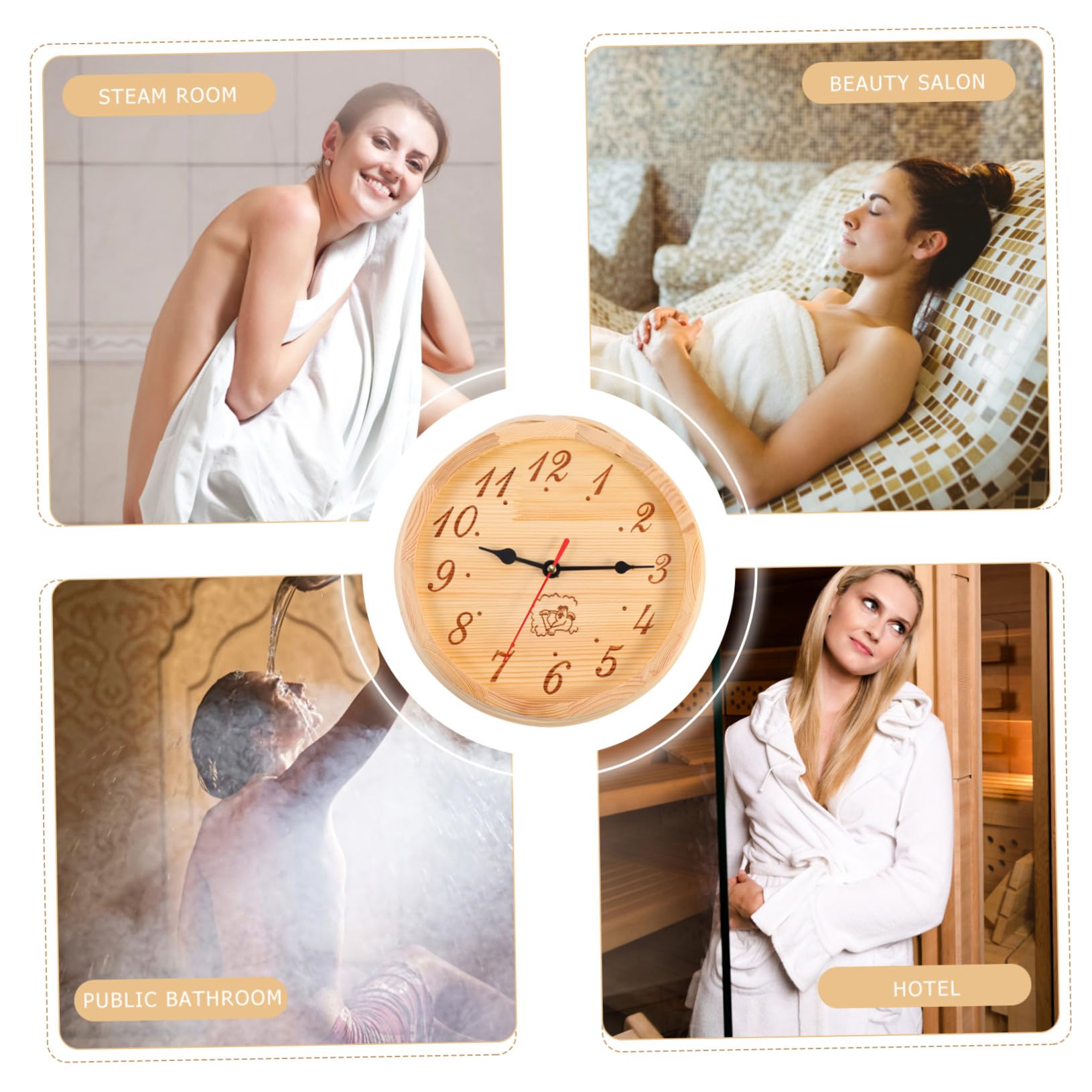 DOITOOL Sauna Uhr Wandhängend Feuchtigkeitsbeständig Uhr für Sauna und Yoga Schlafzimmer Dekorative Holz Wanduhr