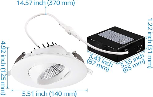 Miniatura 4 de TORCHSTAR Luces LED empotrables de cardán de 4 pulgadas con caja de conexiones, 12 W, 950 lúmenes, ajustable, reflectante, ETL, foco de techo de 38,