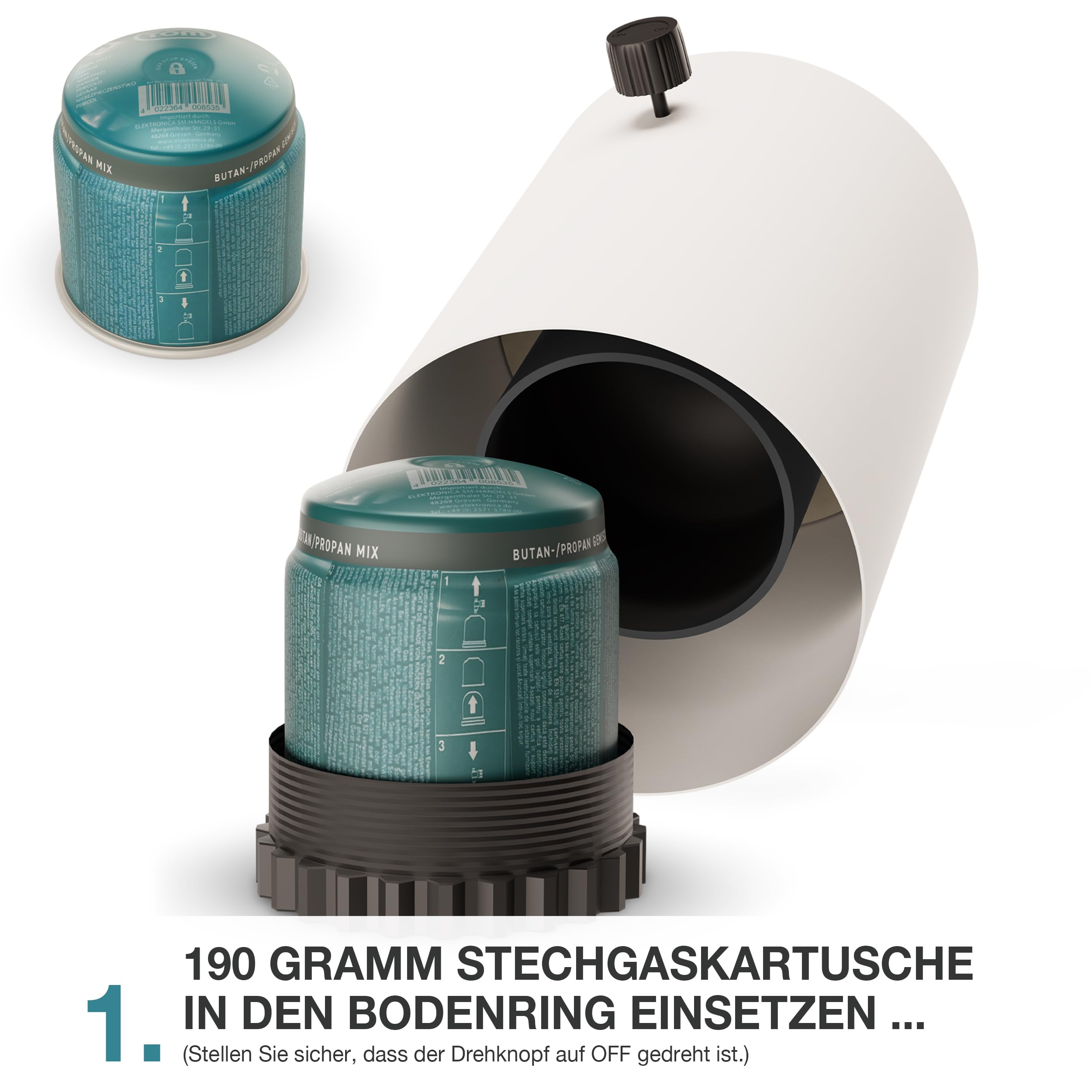 TOM Innovation XXL Gas Tischkamin - 12 Stunden Brenndauer für Indoor & Outdoor – Tisch Kamin Set– Tischfeuer mit Deko-Steinen – Plus 3X 190 g Stechgaskartusche