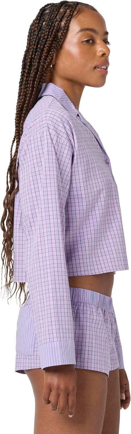 Florence by Mills Women's Micro-Plaid Poplin Crop Sleep Shirt - Image 2