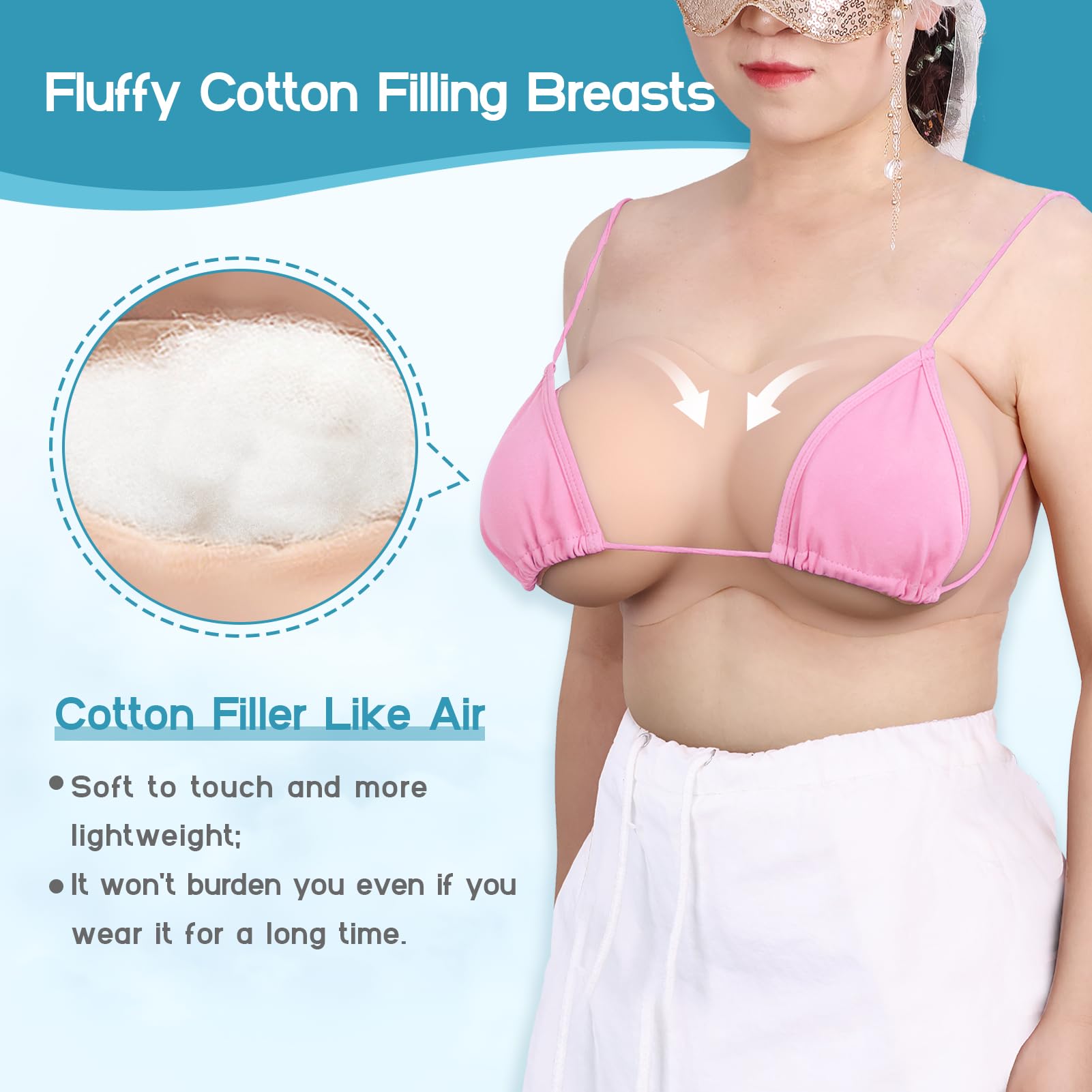 Forme del Seno in Silicone Petti Finti Riempito di Cotone Crop Top Donna Tubo con Scollo a V Petto Finto per Uomini Crossdresser Transgender Mastectomia Protesi