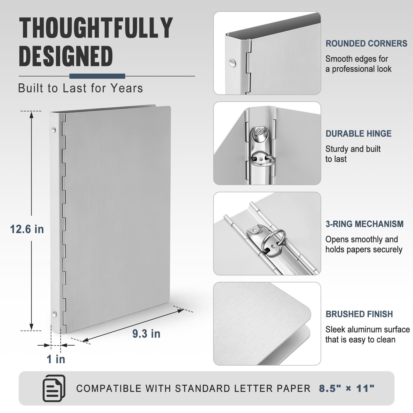 ReliThick Lot de 2 classeurs en alliage d'aluminium à 3 anneaux de 2,5 cm de largeur pour l'organisation de fichiers de bureau, 32,6 x 23,3 cm