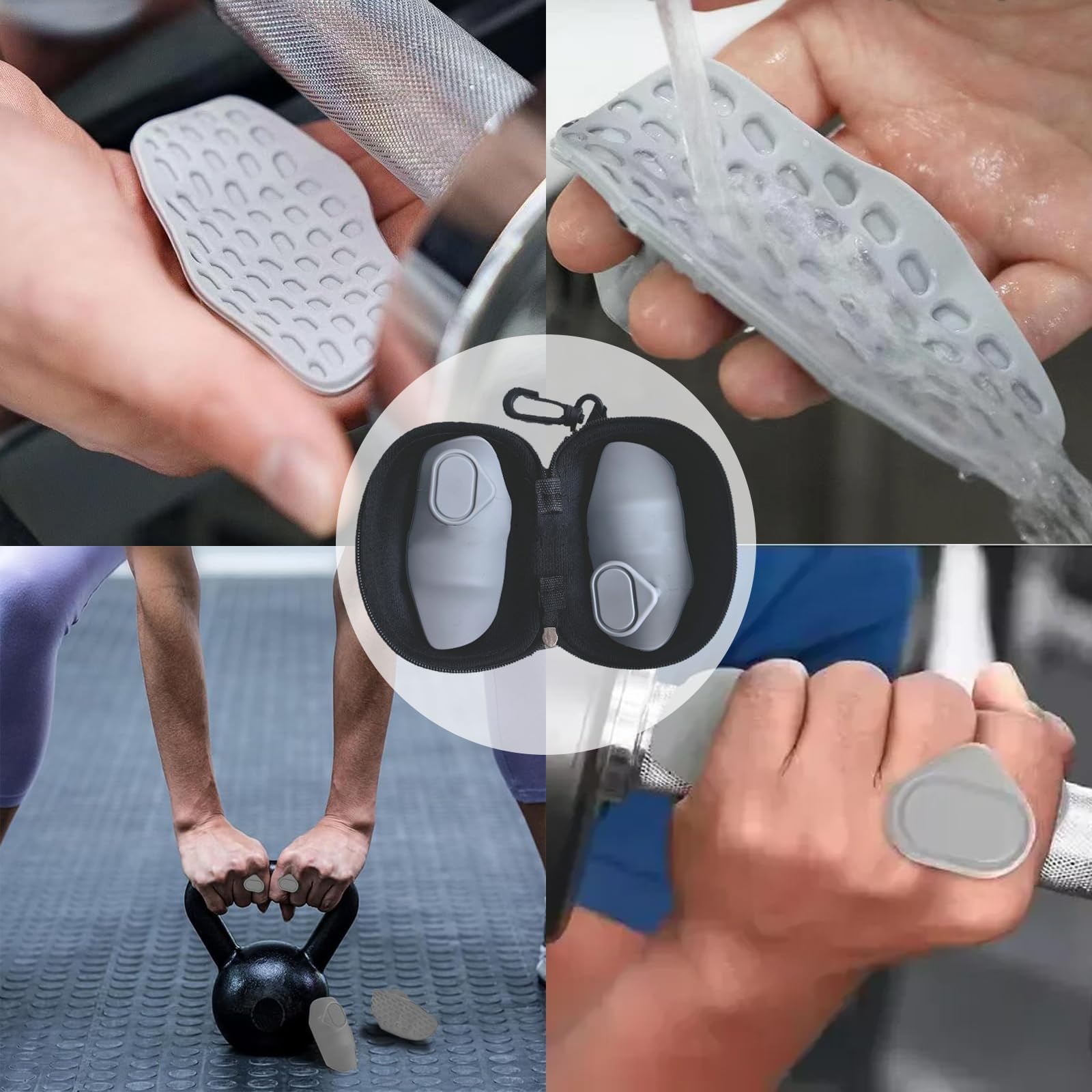 2 Pares Empuñaduras de Levantamiento sin Dedos, con Bolsa de Almacenamiento, Empuñaduras de Gimnasio, Fitness Grip Pads De Silicona, para Gimnasios, Culturismo, Halterofilia