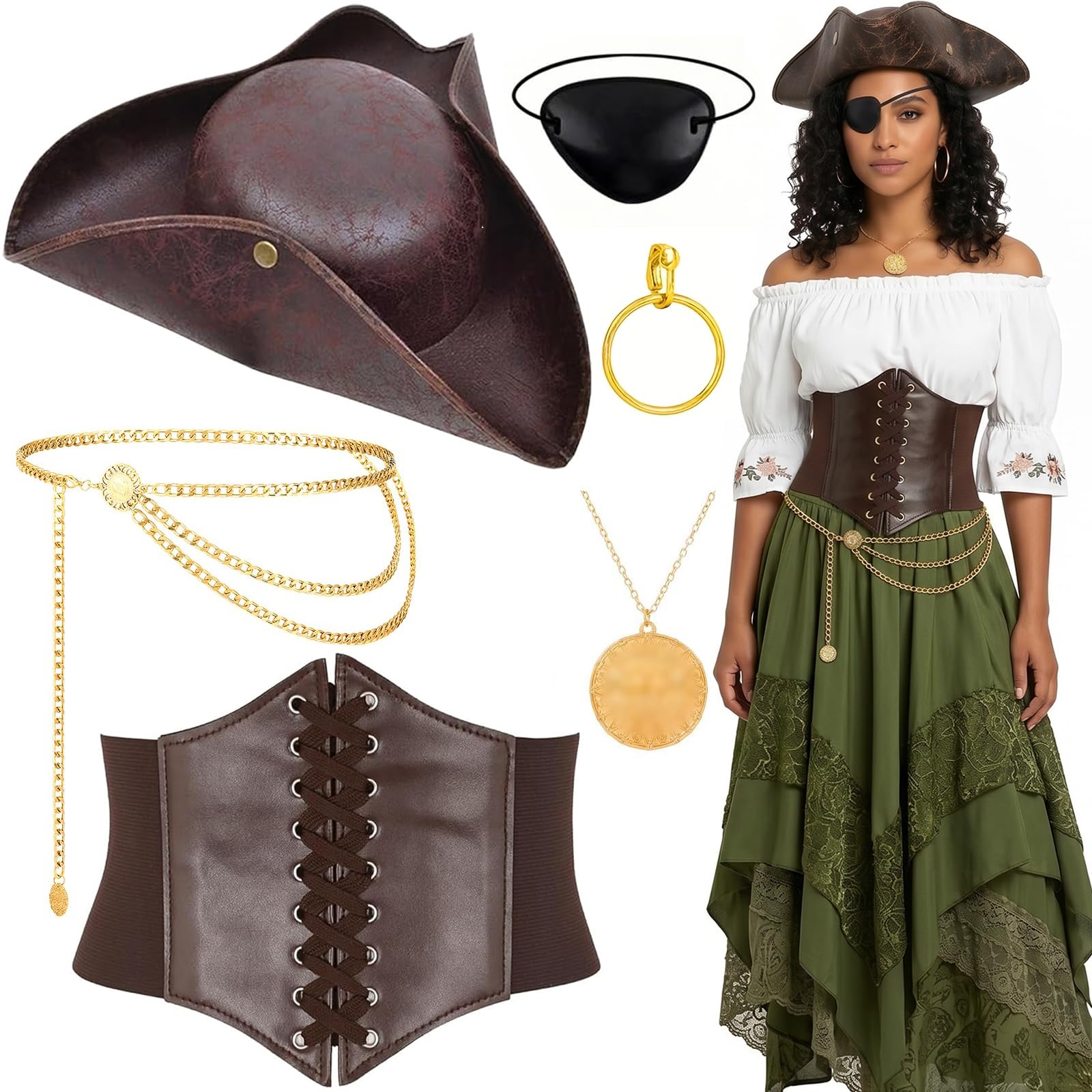 iSharely 6PCS Pirate Costume Accessories Set for Women Men(Brown)
