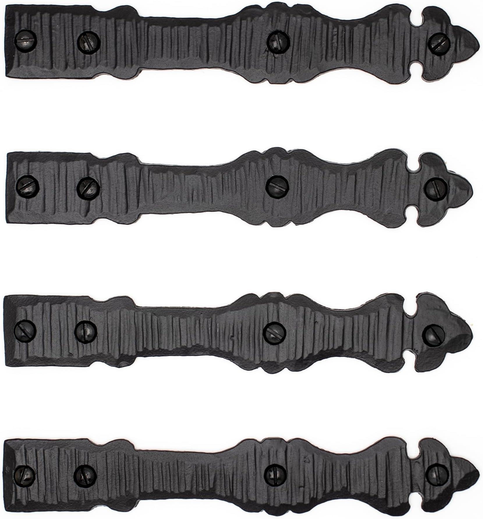 4 Pack 6 inch Faux Decorative Strap Hinge Black Decorative Strap Hinge Wrought Iron Strap Barn Door Strap Hinges Wrought Iron Hinges Shutter Hinges The Iberian Series by Borderland Rustic Hardware
