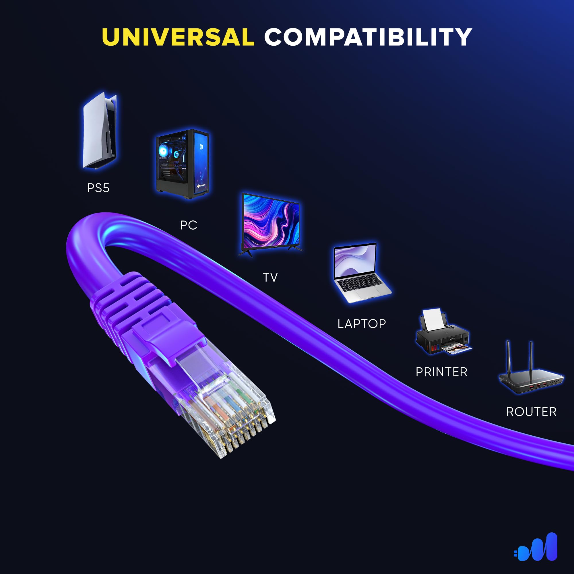 Maximm Lot de 6 câbles Ethernet Cat 6 de 3,7 m, câble Cat6, câble LAN, câble Internet et câble réseau – UTP (violet)