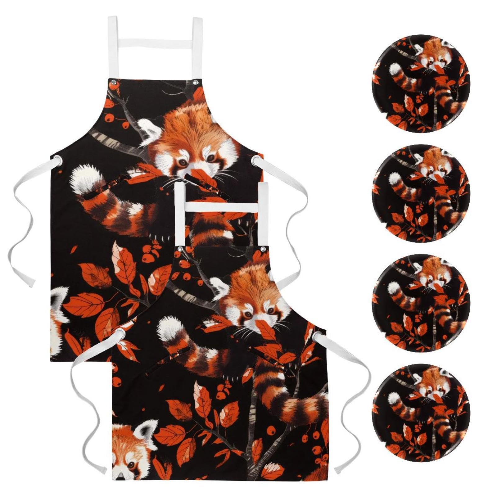 Tablier de cuisine multicolore One size imprimé panda rouge et baies