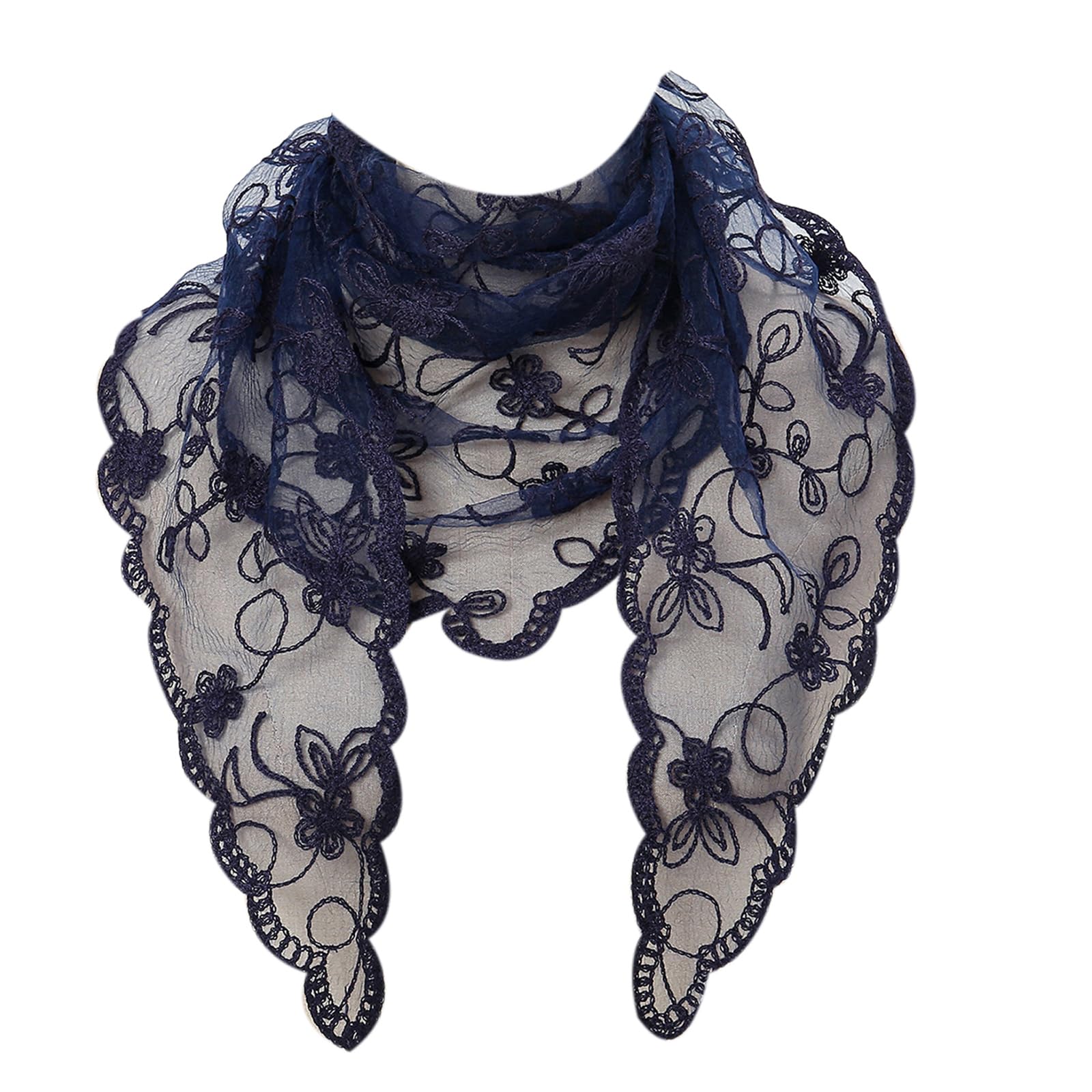 Lxjlxd Unisex Navy Blue Elegant Lace Mantilla Veil Veil Scarf For Catholic Bride Veil Catholic Chapel Scarf Ethnic Headwear Party Supply(Navy Blue)