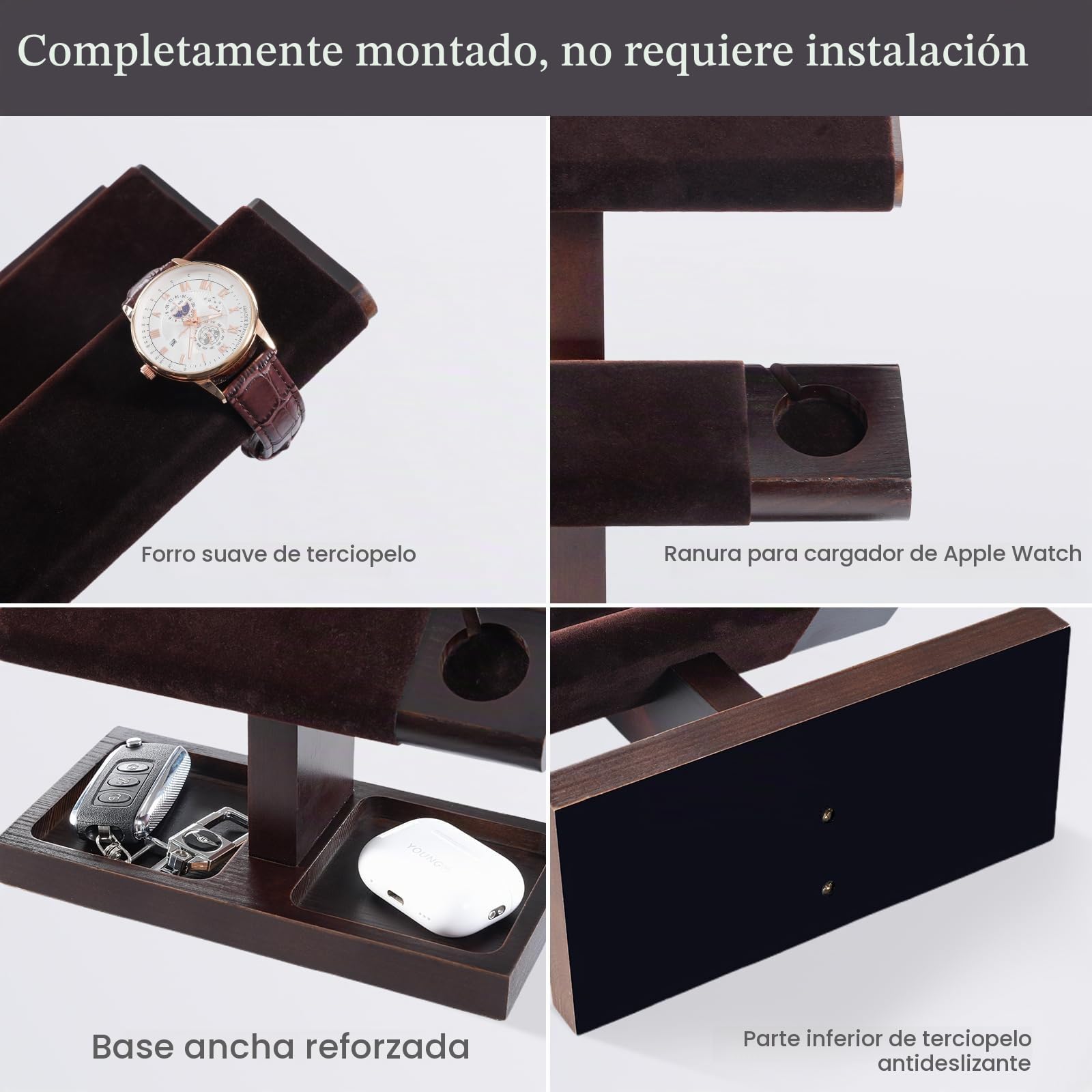 ProCase Soporte de Reloj de Madera para Hombre, Torre con Diseño T-Bar, Estante para Relojes y Pulseras, Organizador para Relojes Mecánicos y Electrónicos – 1 Nivel, Marrón Negra