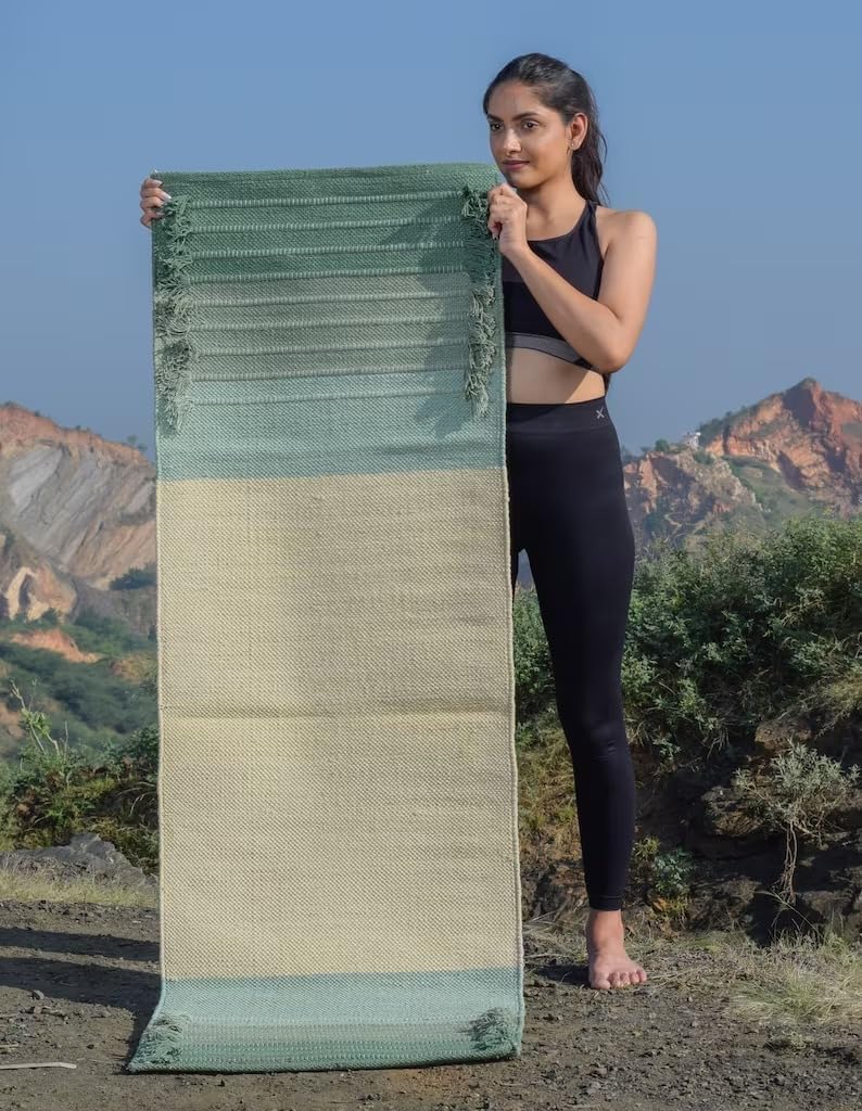 Esterilla de yoga india hecha a mano, 100 % algodón orgánico, para yoga caliente, antideslizante, de algodón, ecológica, tejida a mano, antideslizante y gruesa, plegable, para fitness diario en casa,