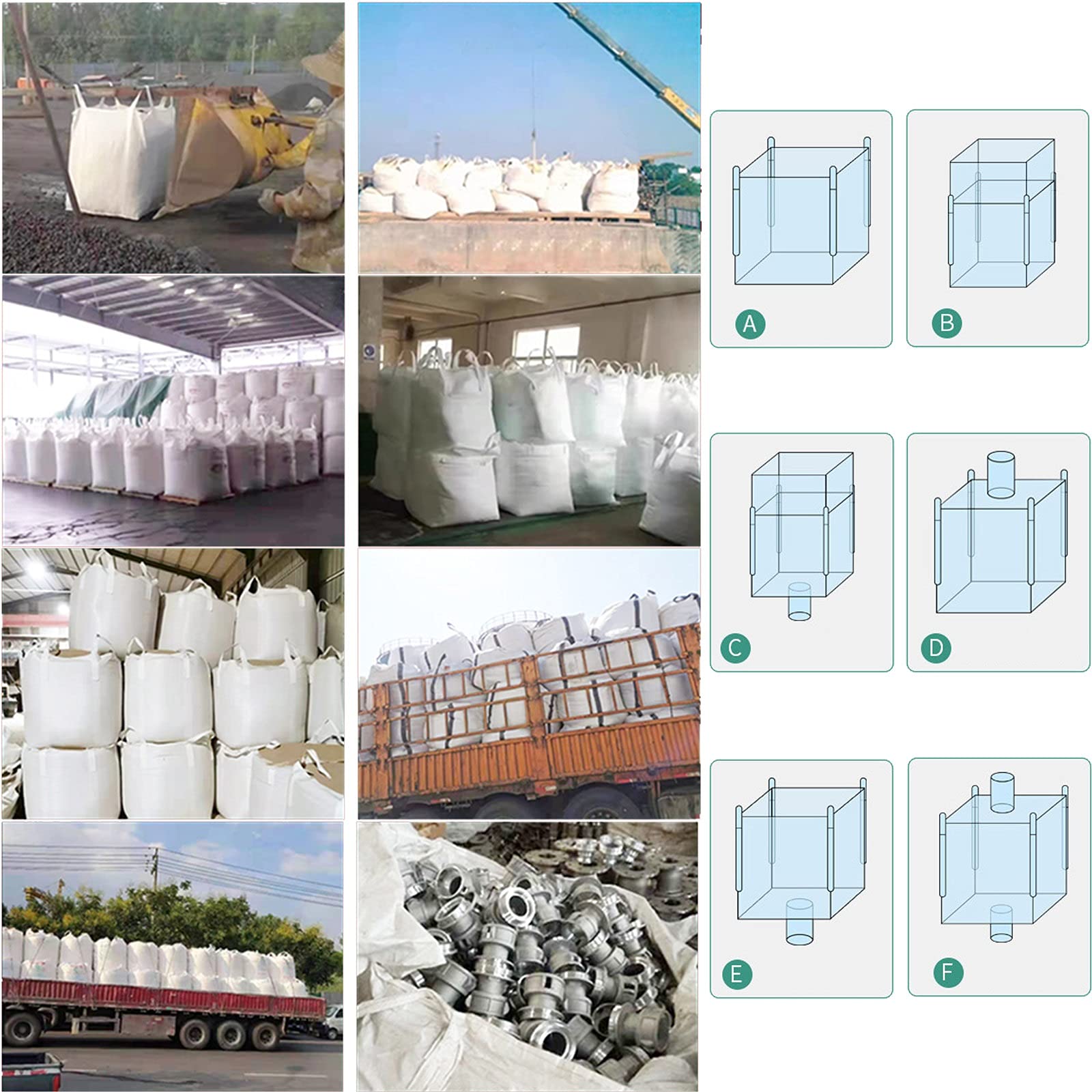 FIBC Big Bag Sacce Dimensioni: 100x100x100cm con 4 Anelli di Sollevamento Certificato 1000kg Borsa di Trasporto Jumbo Riciclare Conservazione Giardino Rifiuto, Personalizzabile, 2 Pezzi