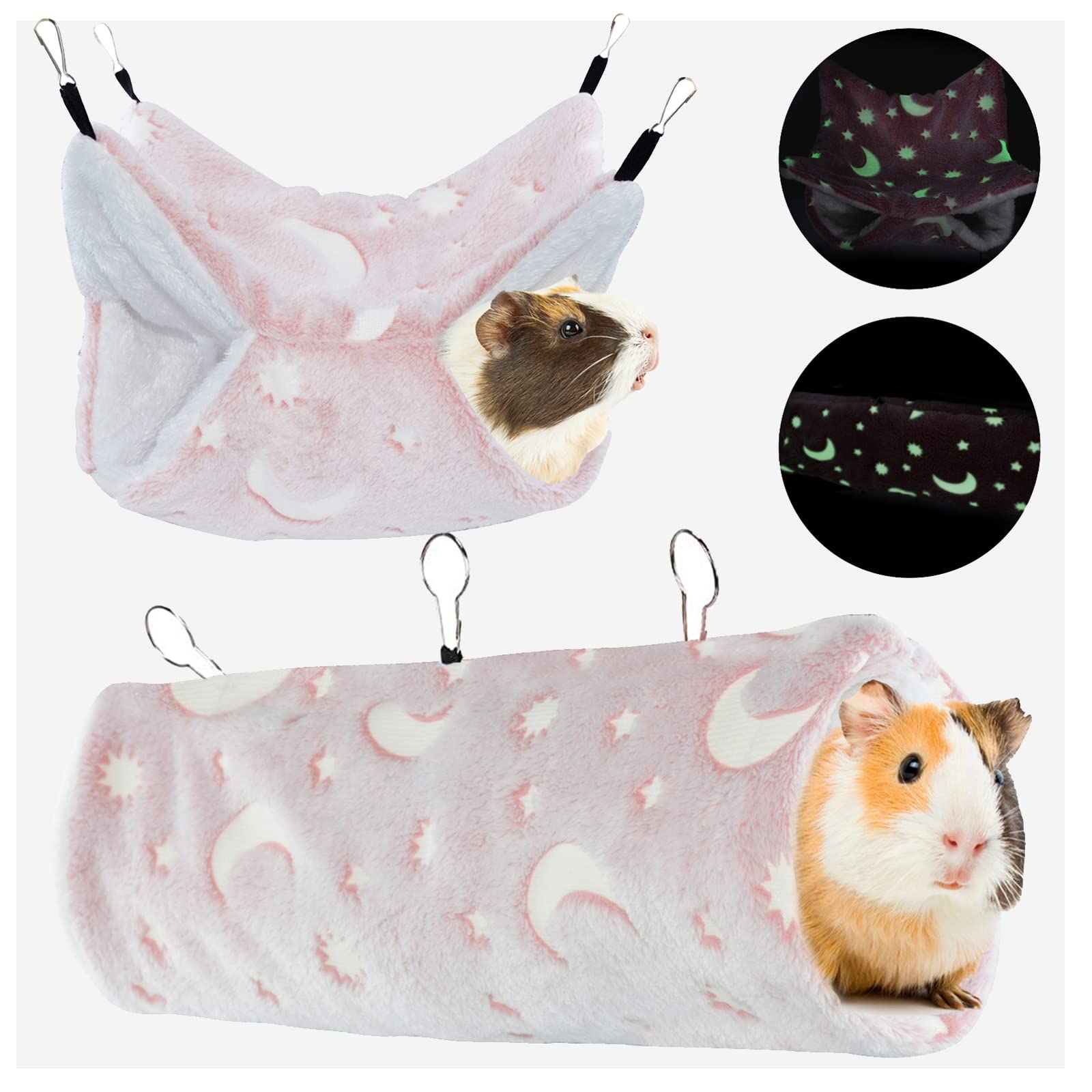 HOMEYA Guinea Pig Hanging Tunnel Hammocks 2 PCS Luminous Small Animal Pet Hideout Bunkbed Cage Cave Toys for Hamster Squirrel Ferret Hedgehog Chinchilla - Cage Accessories