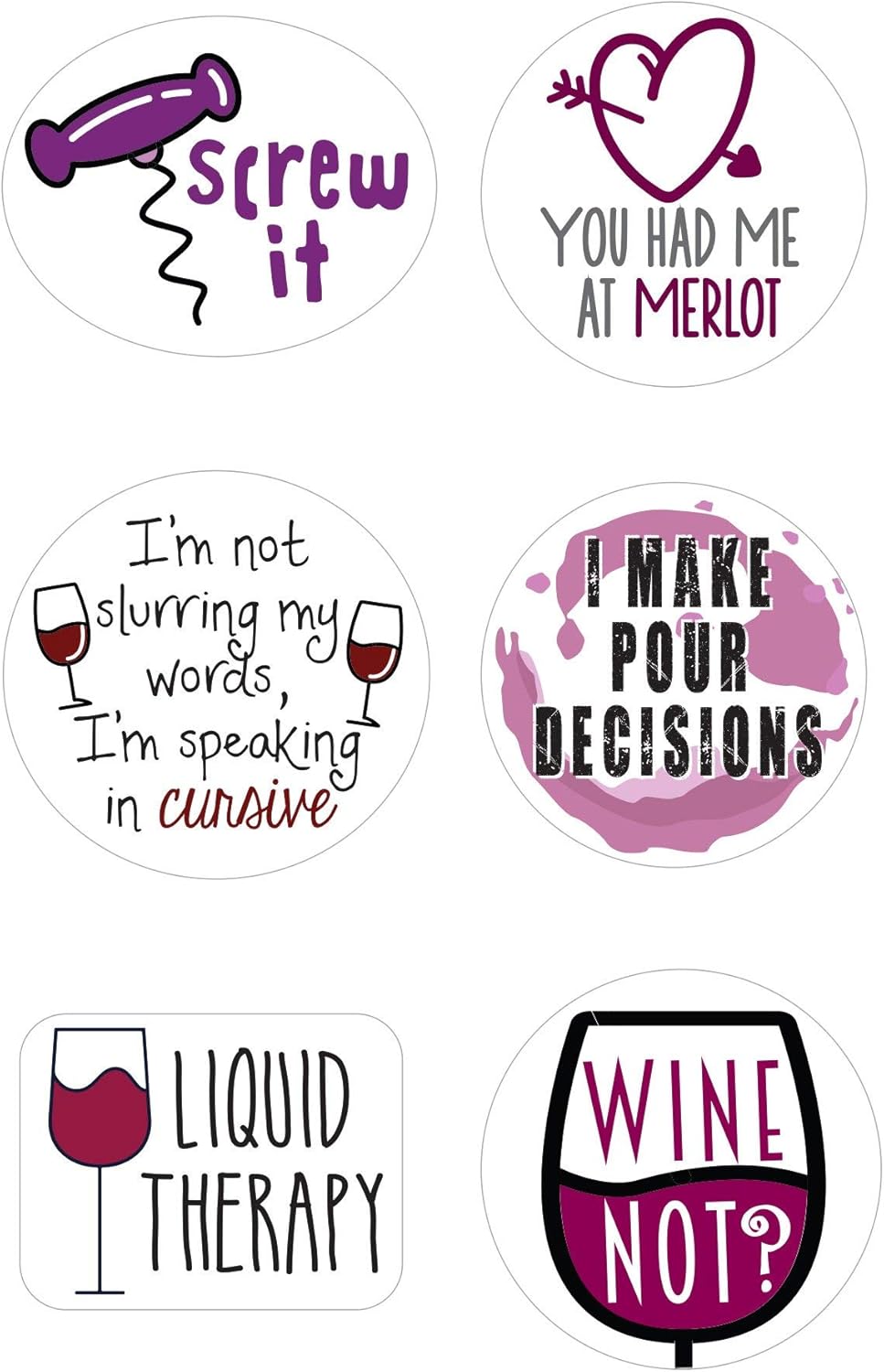 Twerp Funny Wine Glass Markers Stickers for Stemless Wine Glasses Set of 12