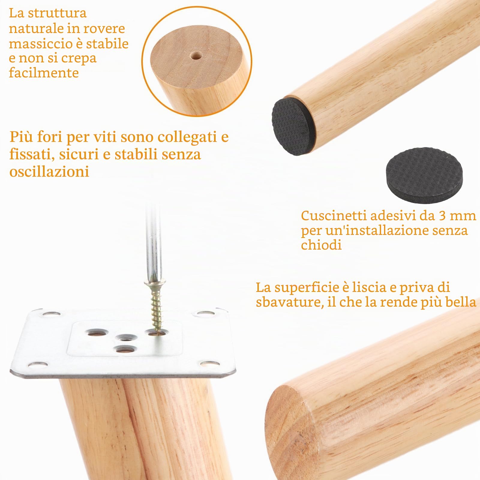4 Pezzi Piedini Per Mobili In Legno 40cm Gambe Oblique Per Mobili In Legno Piedi Per Mobili Di Ricambio Gambe Mobile Con Piastre Di Montaggio Per Divano