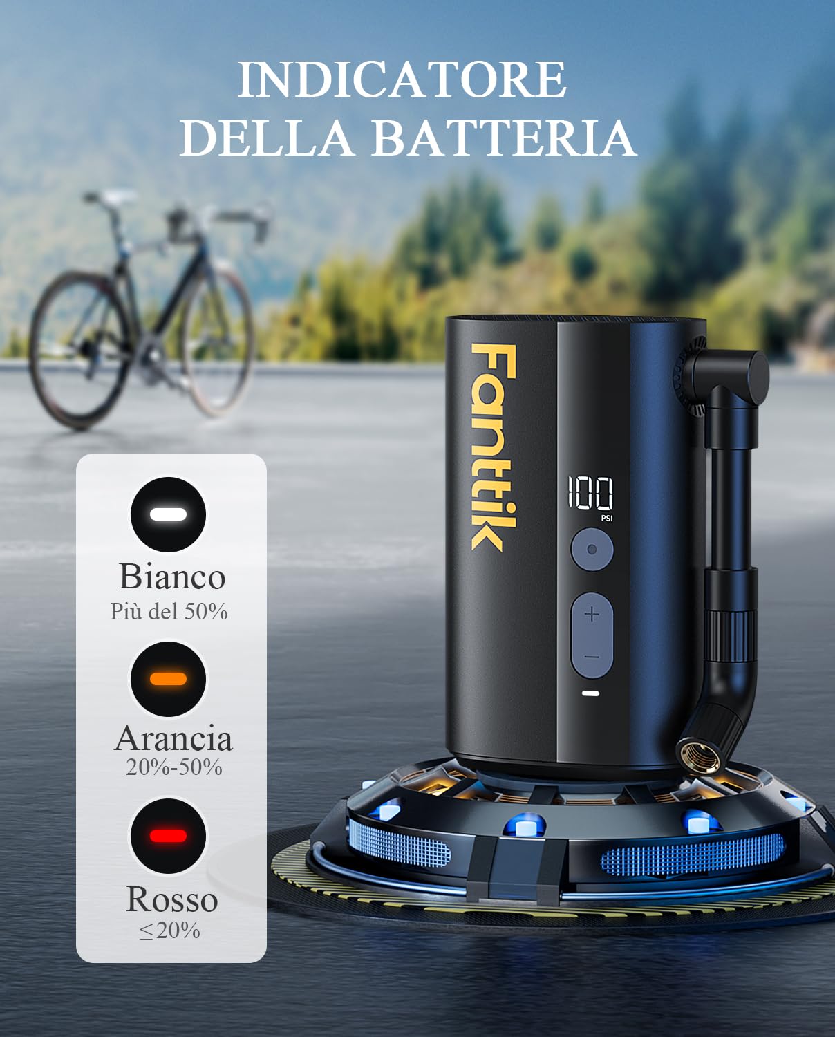 Fanttik X9 Ace Mini Pompa per Bici con Manometro 150PSI, Batteria da 5000mAh Pompa ad Aria Elettrica con Valvola Schrader e Presta per Bici da Strada, MTB, Bici elettrica, Bici da città