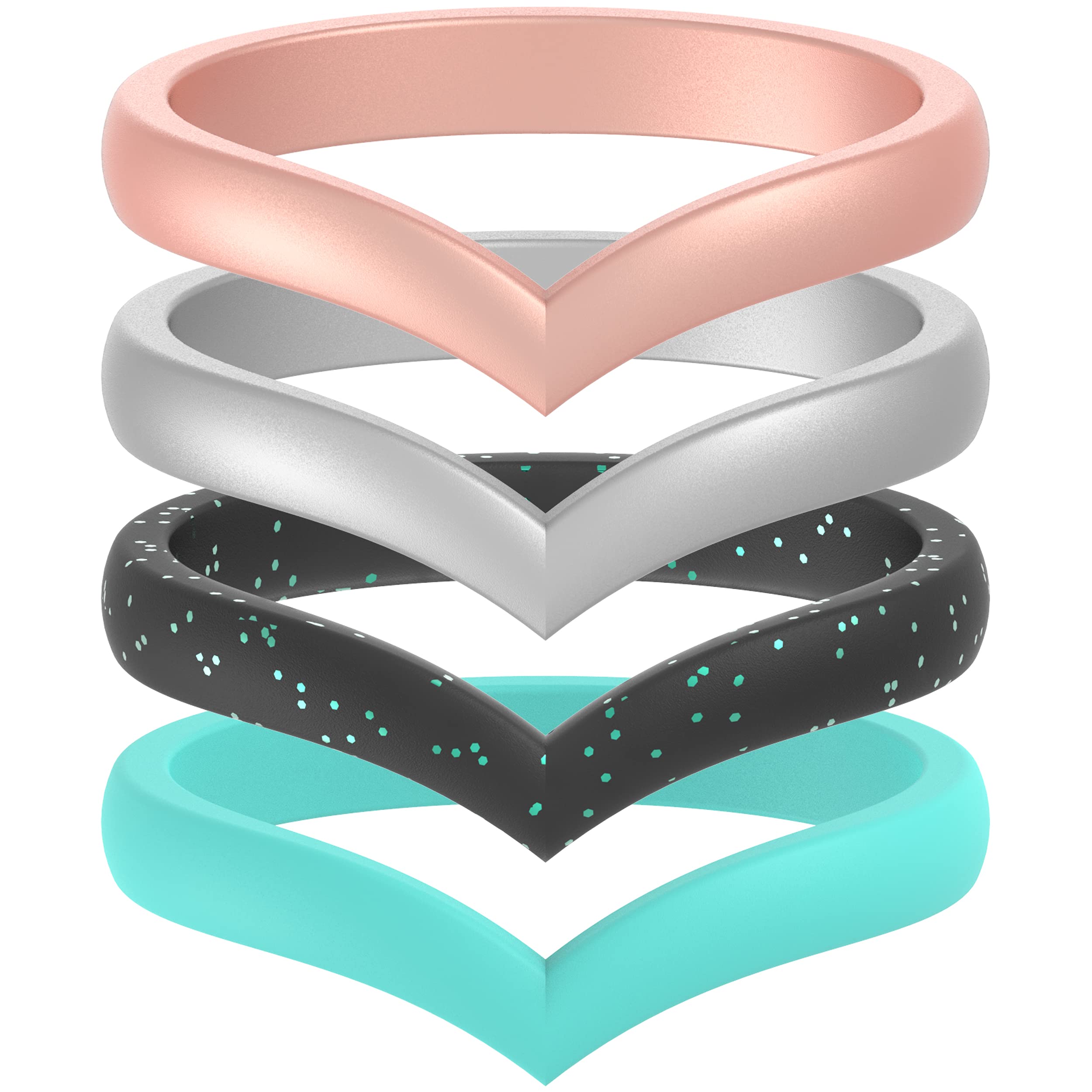 ThunderFit Thin Heart Shaped Silicone Wedding Rings for Women, Stackable Rubber Engagement Bands 2.7mm Wide 2mm Thick - 1/4/8 Variety Multipack