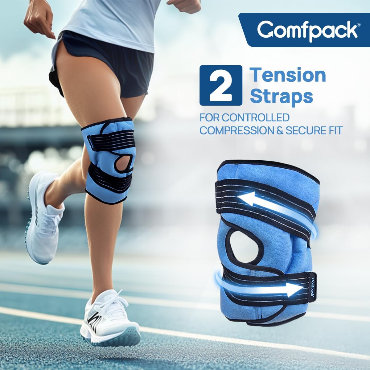 Comfpack Knee Ice Pack Wrap with 2 Tension Straps- Reusable Hot & Cold Gel Compression Brace for Meniscus Tear, Arthritis, Patella, ACL, Post-Surgery Recovery, Athletic Injury, Women, Men