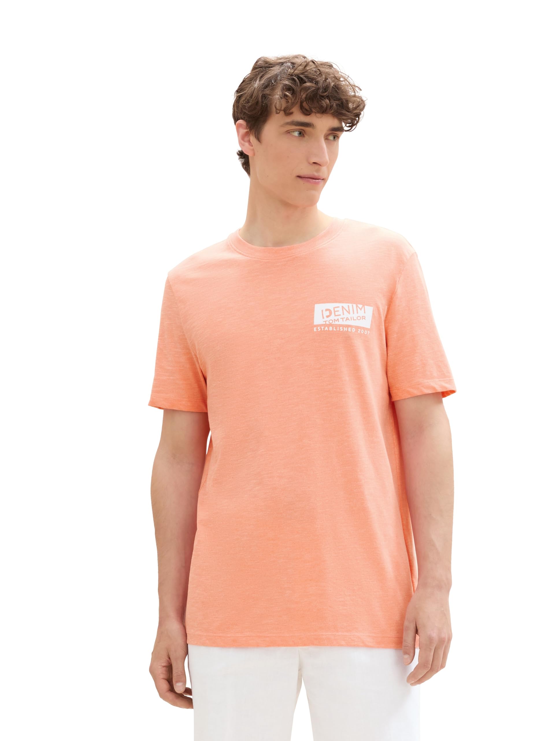 TOM TAILOR Denim Herren T-Shirt mit Logo-Print, 21237 - Clear Coral, S