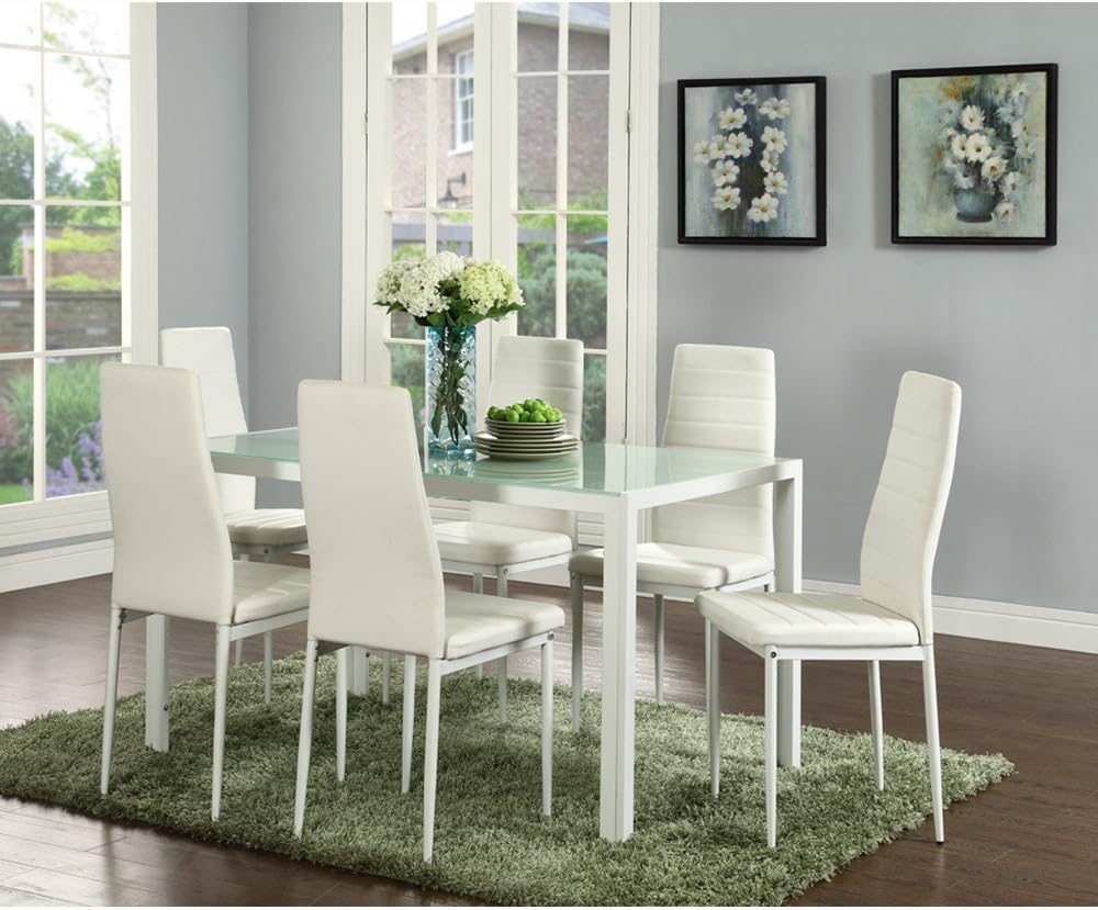 IDS Online Faxu Leather With 6 Chairs, White