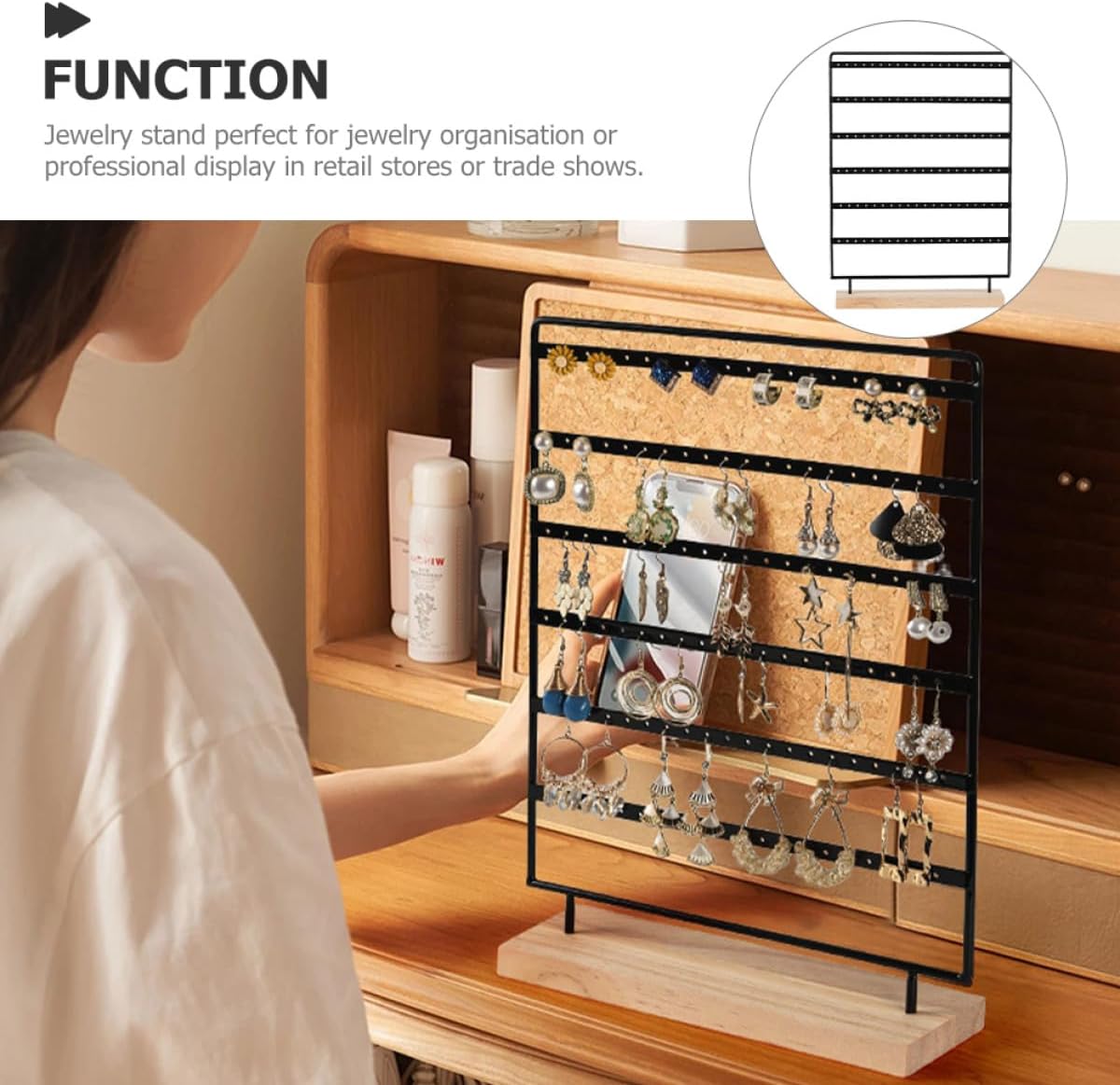Ipetboom Earring Holder Jewelry Display Rack, 6 Tier 120 Hole Iron Wood image 3