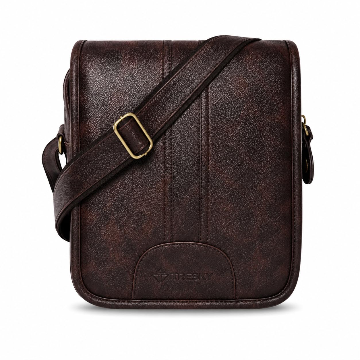 Men's PU Leather Crossbody Messenger Bag, Brown, Adjustable Shoulder Strap, Medium, Casual Vintage Style-image-9