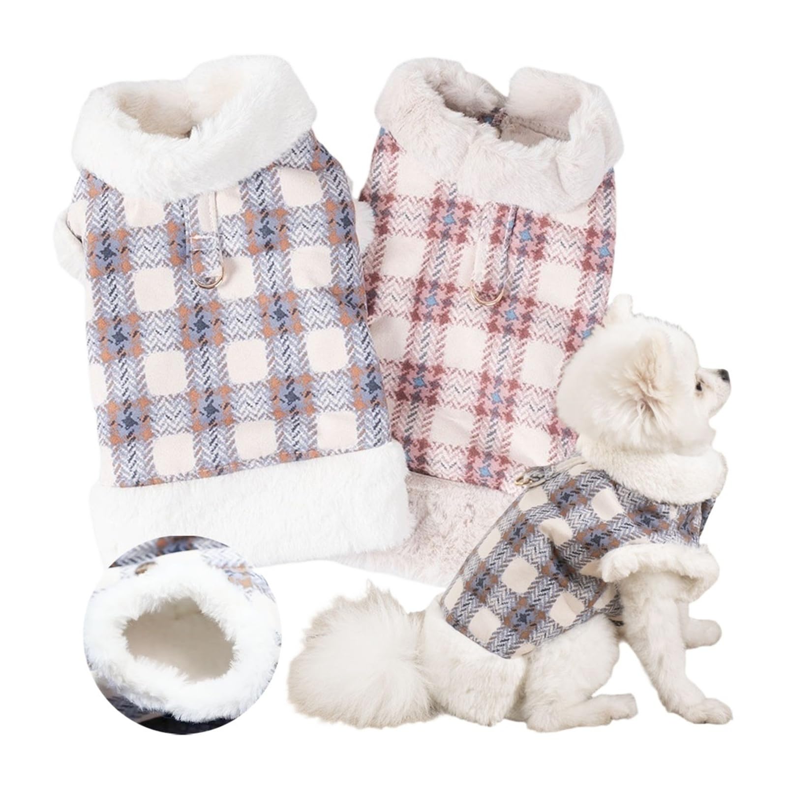 Zimowa kamizelka dla psa, ciepłe ubranka małych i średnich psów, futrzany kołnierz, miękki pluszowy szczeniąt, Teddy Bichon(Pink,L)