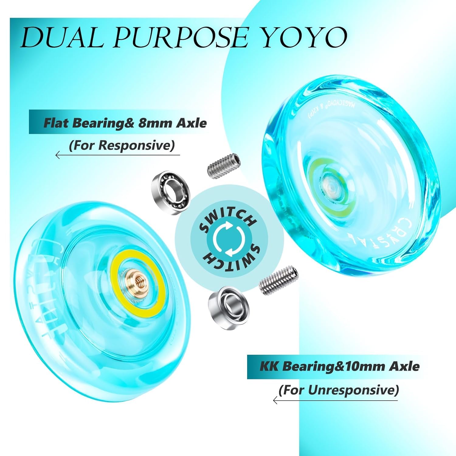 The Autostory Magic Yoyo K2 Plus Crystal Green – Dual Purpose Responsive & Unresponsive Yoyo for Beginners & Pros, Includes KK Bearing, Removal Tool, Bag & 12 Strings – Yo-yo Set for Kids & Adults - Image 3 thumbnail