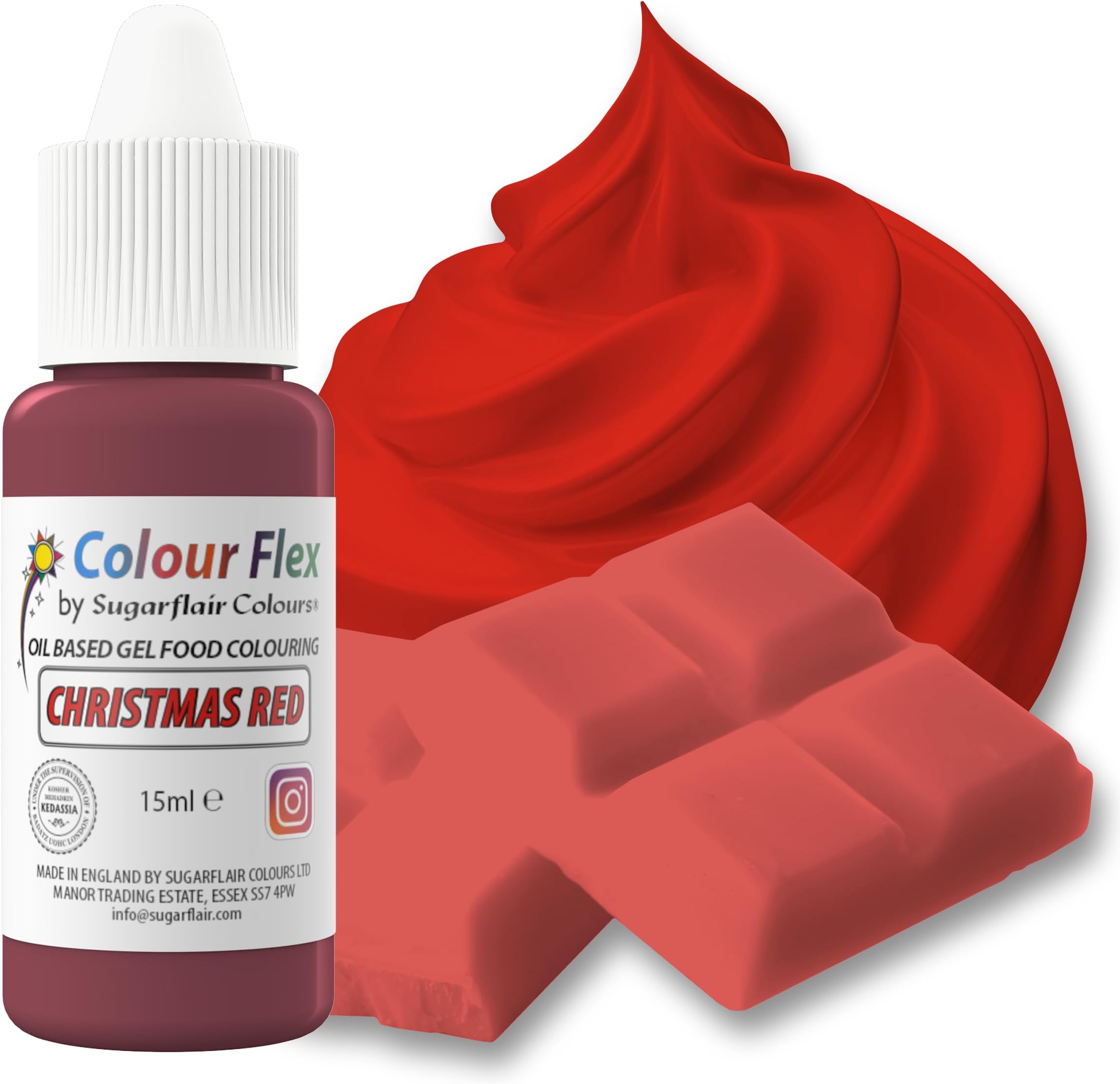 Colour Flex Oil Based Food Colouring Christmas Red - Concentrated Food Colouring for Colouring High Fat Foods; Buttercream, Chocolate, Sugar Paste, Fondant, Icing, Batter & More - 15ml