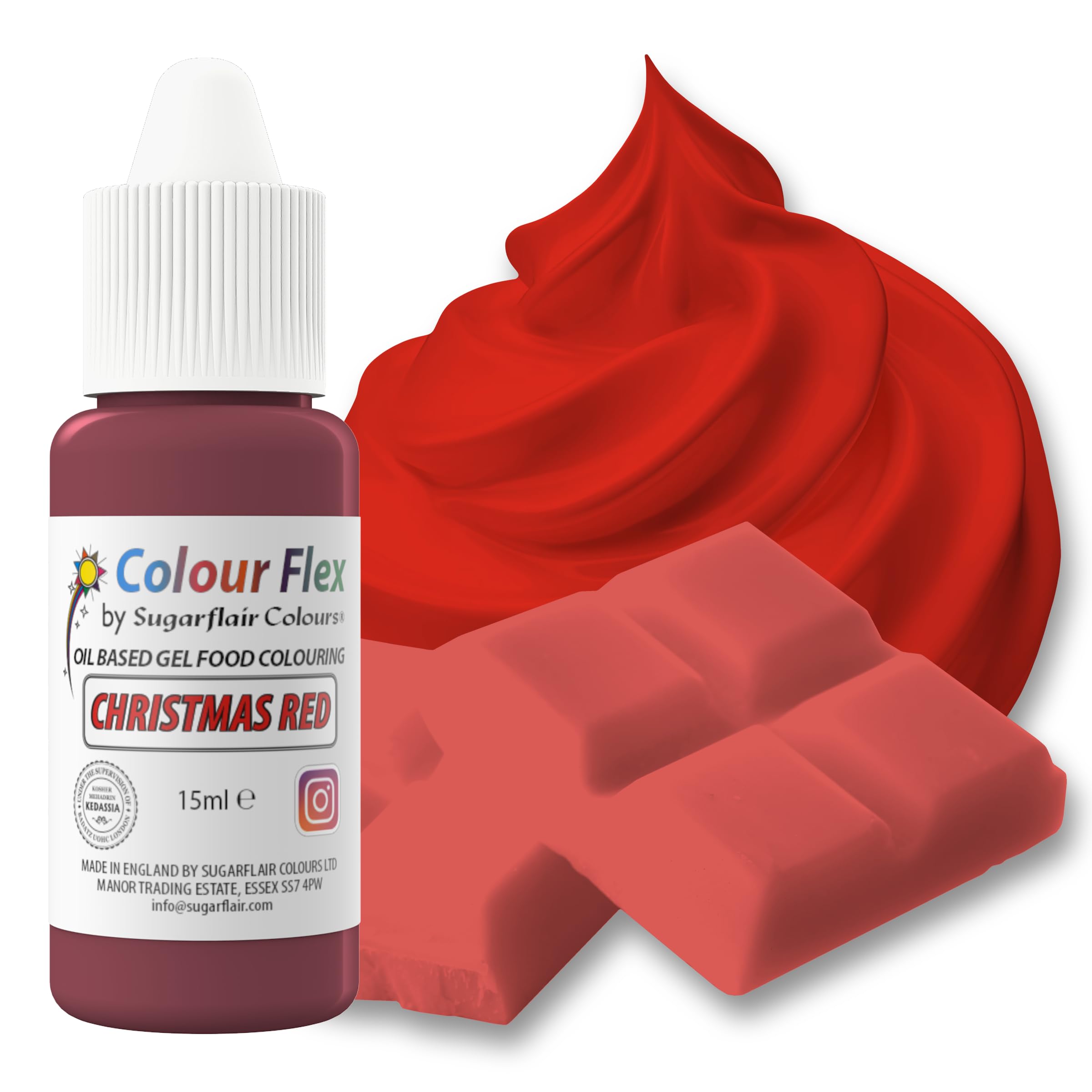 Colour Flex Oil Based Food Colouring Christmas Red - Concentrated Food Colouring for Colouring High Fat Foods; Buttercream, Chocolate, Sugar Paste, Fondant, Icing, Batter & More - 15ml