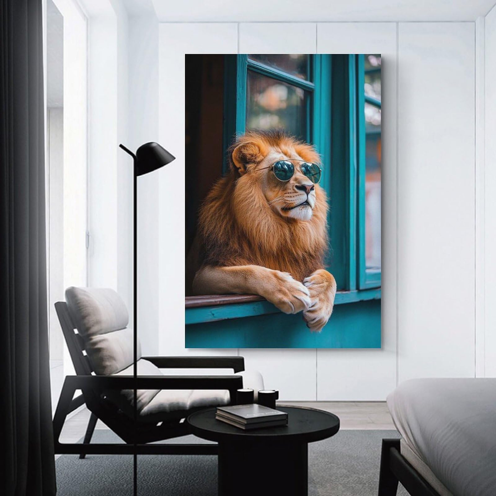 Junmoney Lion Wearing Sunglasses Room Decor Wall Art, 20x30inch(50x75cm), for Living Room, Lounge Or Sitting Room, A Home Accent with Warm Character