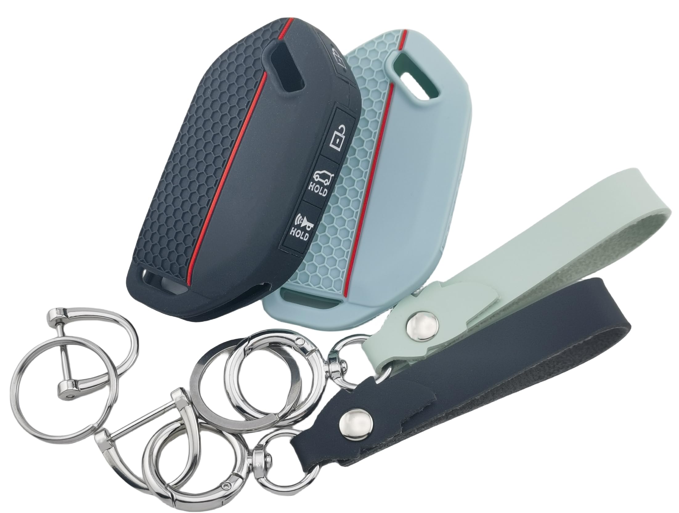 RUNZUIE 2Pcs Silicone Smart Key Fob for 2023 2024 Kia Telluride Key Fob Cover 5 Buttons (Black/Mint Green)