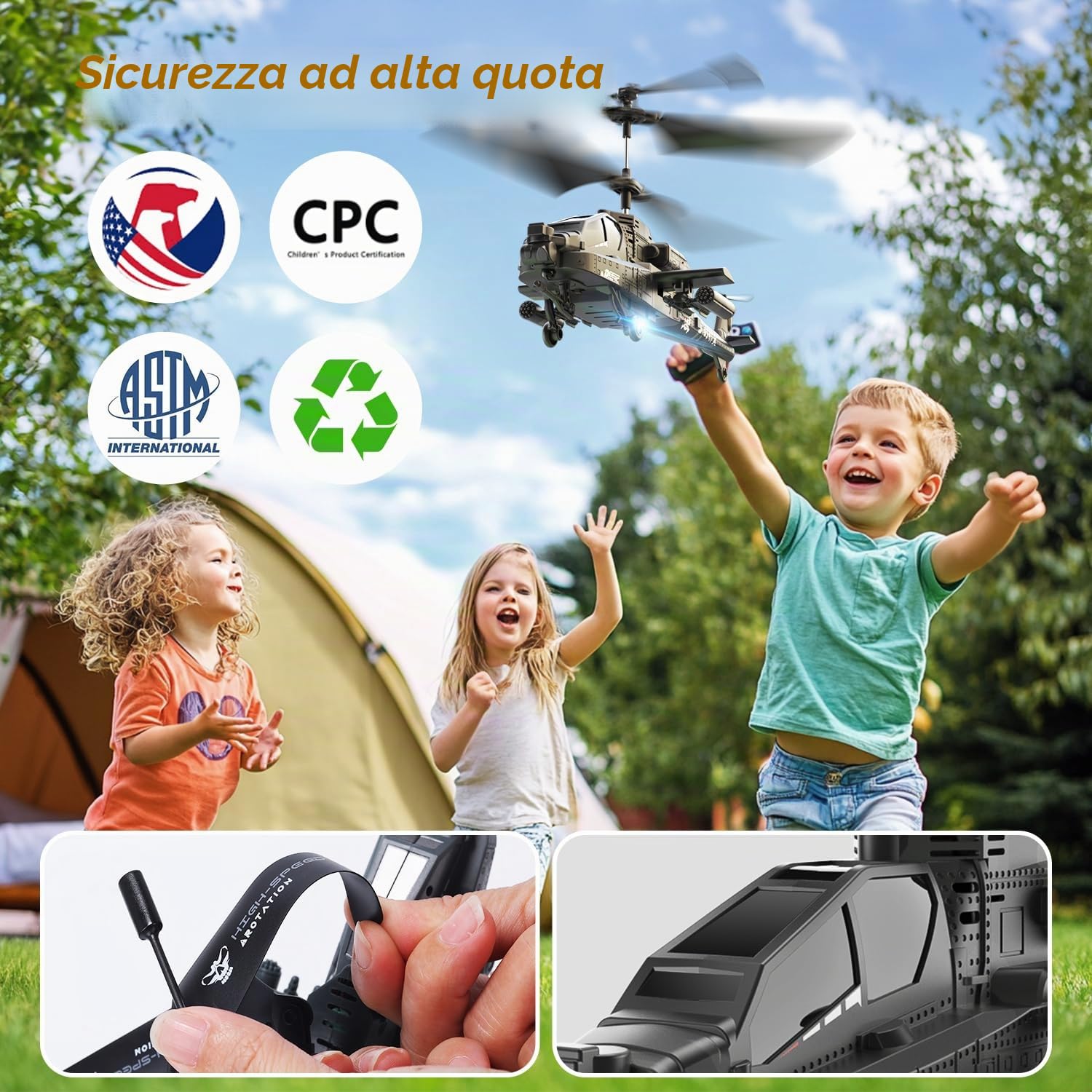 DEERC Elicottero RC, Aereo RC per Bambini e Adulti, Elicottero Telecomandato da 2,4 GHz, Tempo di Volo di 30 Minuti, Luci LED e Mantenimento dell'Altitudine, Giocattolo per Bambini da 8 a 12 Anni